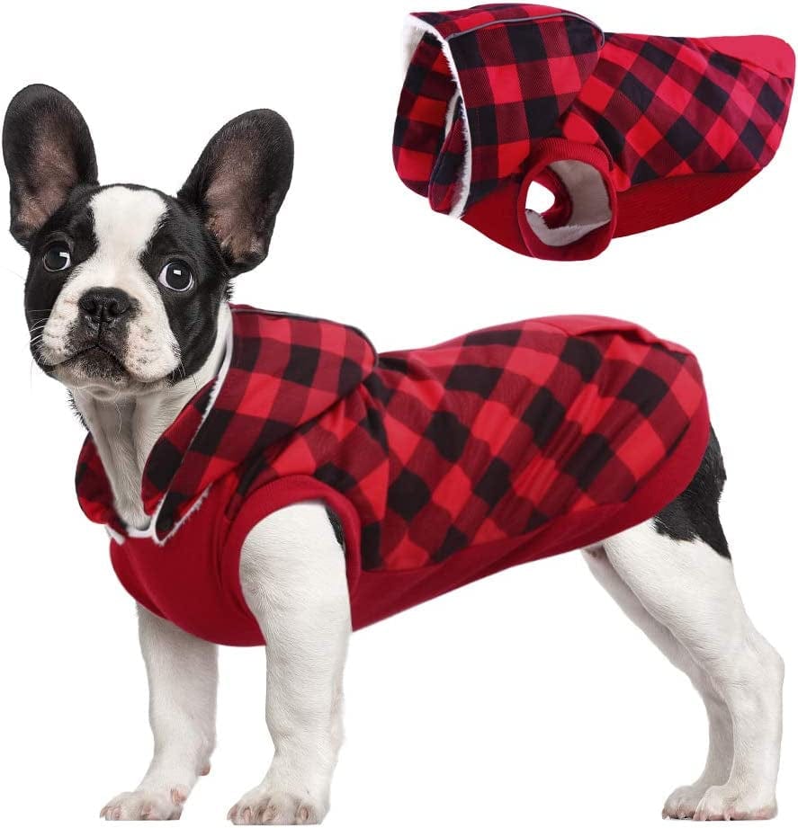 Kuoser British Style Plaid Dog Winter Coat, Windproof Cozy Cold Weather Dog Coat Fleece Lining Dog Apparel Reflective Dog Jacket Dog Vest for Small Medium Dogs with Removable Hat（Xxs-3Xl） Animals & Pet Supplies > Pet Supplies > Dog Supplies > Dog Apparel Kuoser Red X-Small (Pack of 1) 