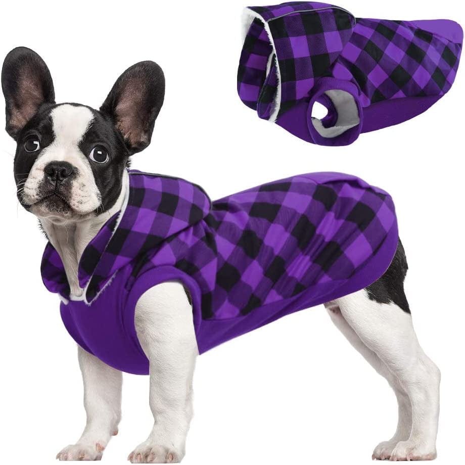 Kuoser British Style Plaid Dog Winter Coat, Windproof Cozy Cold Weather Dog Coat Fleece Lining Dog Apparel Reflective Dog Jacket Dog Vest for Small Medium Dogs with Removable Hat（Xxs-3Xl） Animals & Pet Supplies > Pet Supplies > Dog Supplies > Dog Apparel Kuoser Purple Small (Pack of 1) 