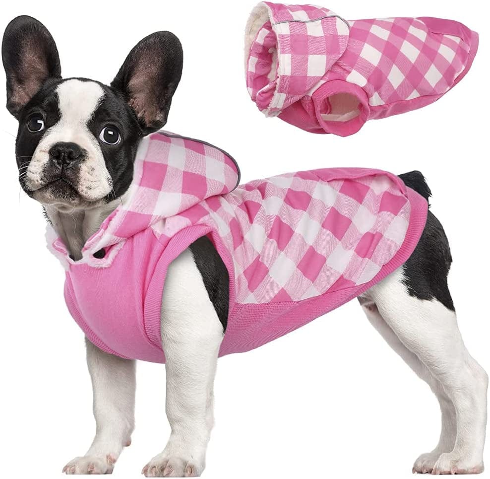 Kuoser British Style Plaid Dog Winter Coat, Windproof Cozy Cold Weather Dog Coat Fleece Lining Dog Apparel Reflective Dog Jacket Dog Vest for Small Medium Dogs with Removable Hat（Xxs-3Xl） Animals & Pet Supplies > Pet Supplies > Dog Supplies > Dog Apparel Kuoser Pink X-Small (Pack of 1) 