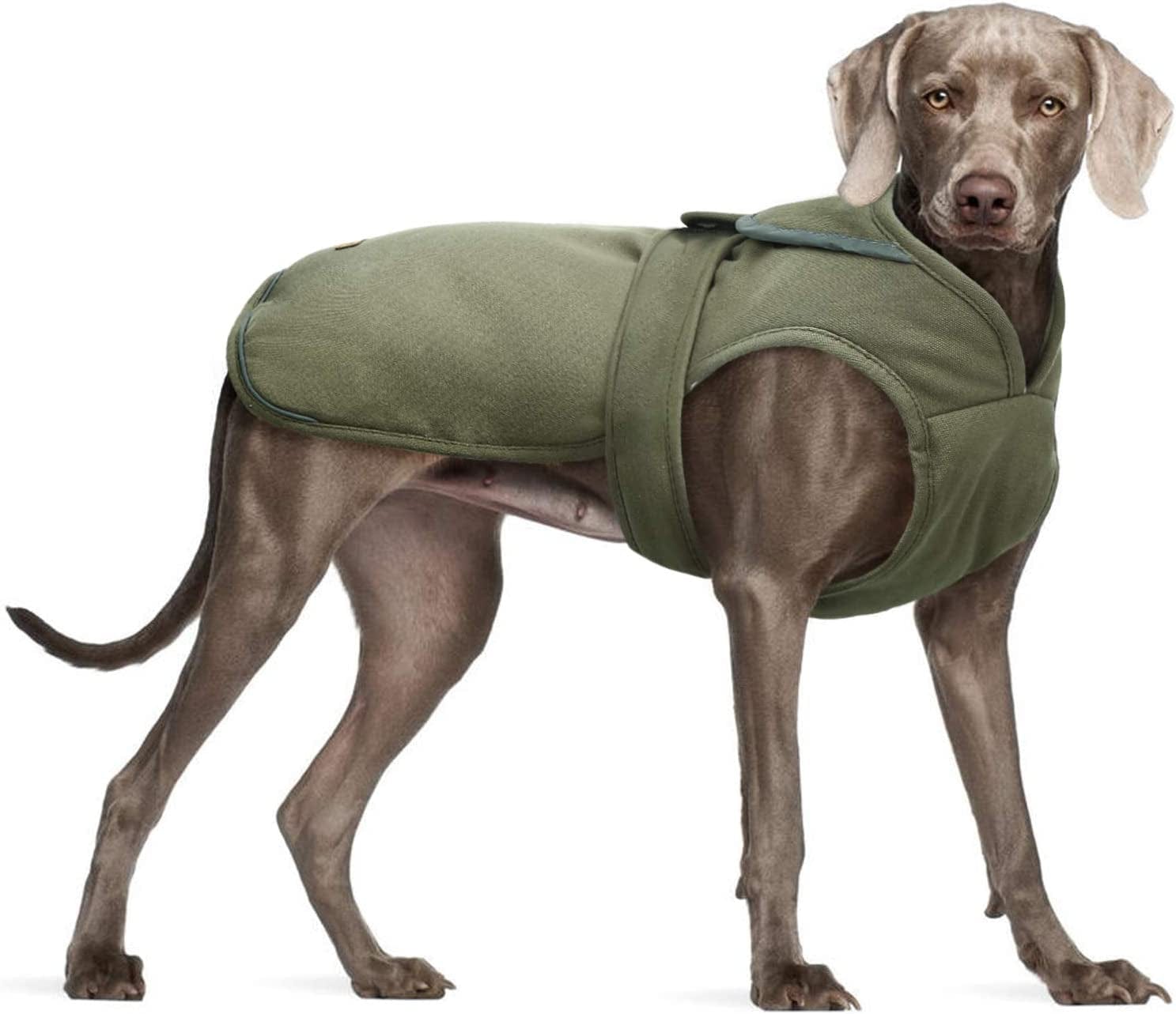 Kuoser Canvas Dog Winter Coat, Warm Dog Jacket Reflective Fleece Dog Cold Weather Coat Warm Doggie Clothes Waterproof Dog Vest with Zipper Leash Hole for Small Medium Large Dogs Animals & Pet Supplies > Pet Supplies > Dog Supplies > Dog Apparel Kuoser Army Green XXX-Large (Pack of 1) 