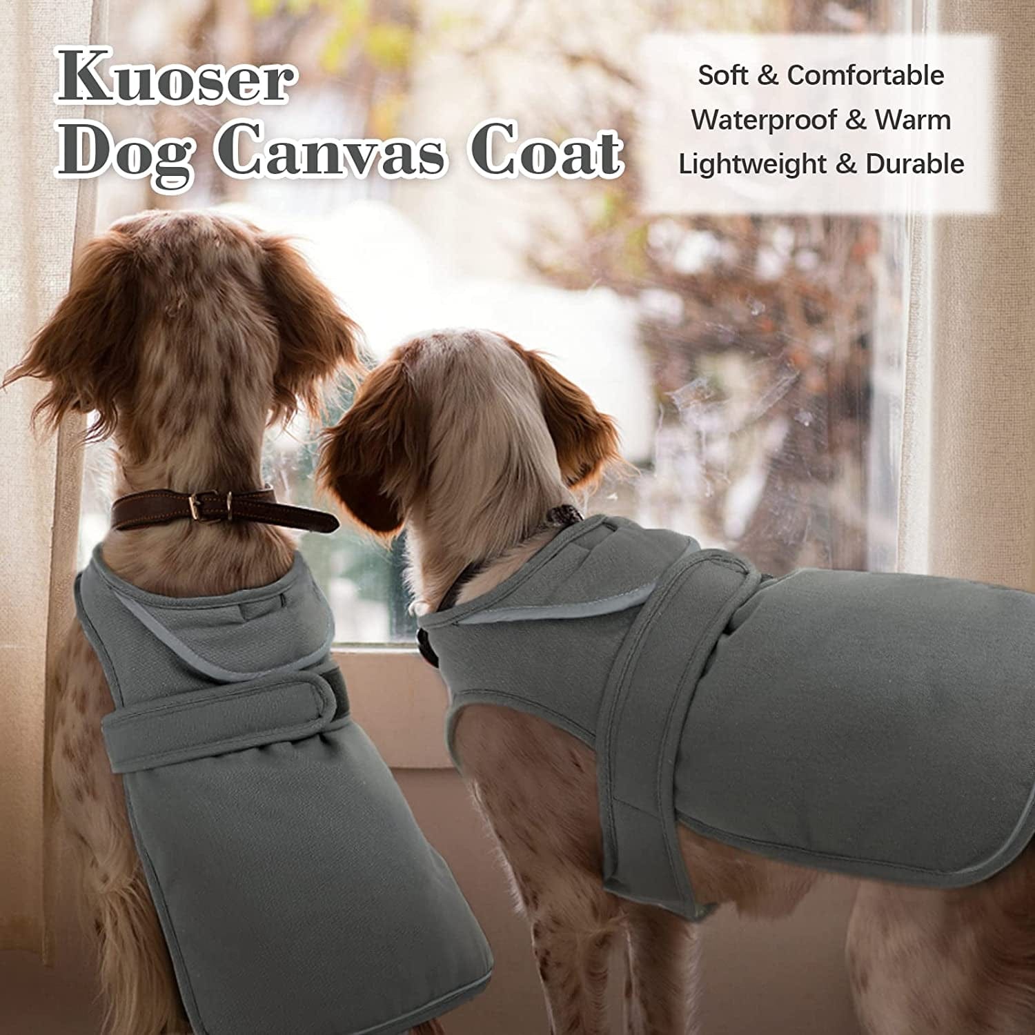 Kuoser Canvas Dog Winter Coat, Warm Dog Jacket Reflective Fleece Dog Cold Weather Coat Warm Doggie Clothes Waterproof Dog Vest with Zipper Leash Hole for Small Medium Large Dogs Animals & Pet Supplies > Pet Supplies > Dog Supplies > Dog Apparel Kuoser   