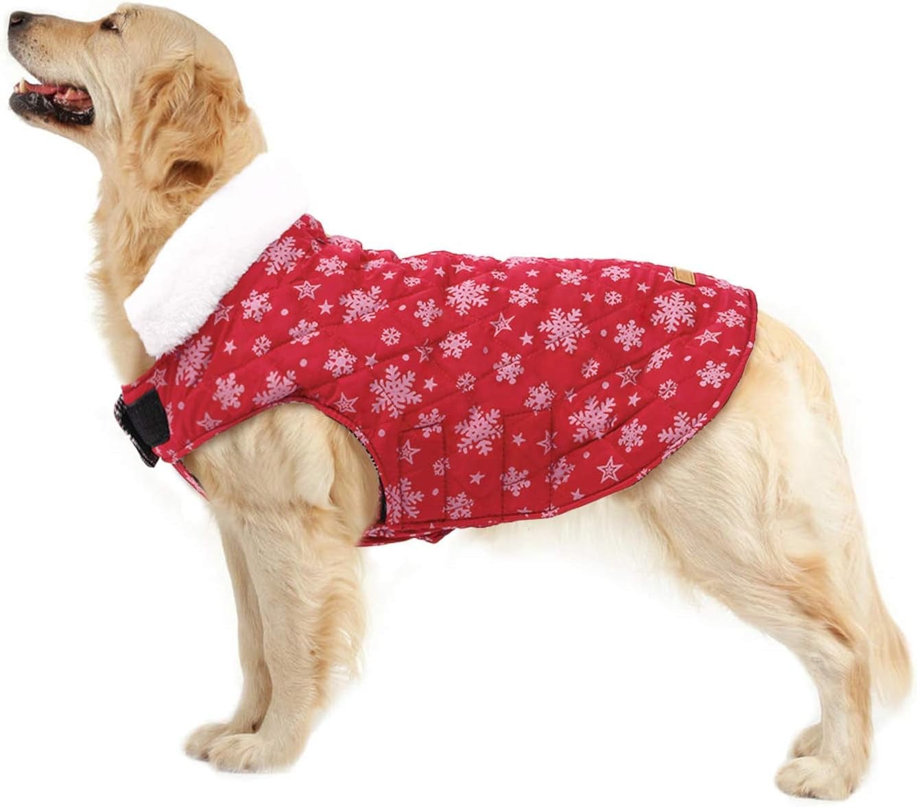 Kuoser Christmas Dog Coat, Warm Reversible Dog Winter Coat, Reflective Waterproof Dog Snow Jacket Dog Clothes Vest for Small Medium Large Dogs with Plush Collar XS-2XL Animals & Pet Supplies > Pet Supplies > Dog Supplies > Dog Apparel Kuoser Red XXL(Chest:31.5-37.4",Back:23.6") 