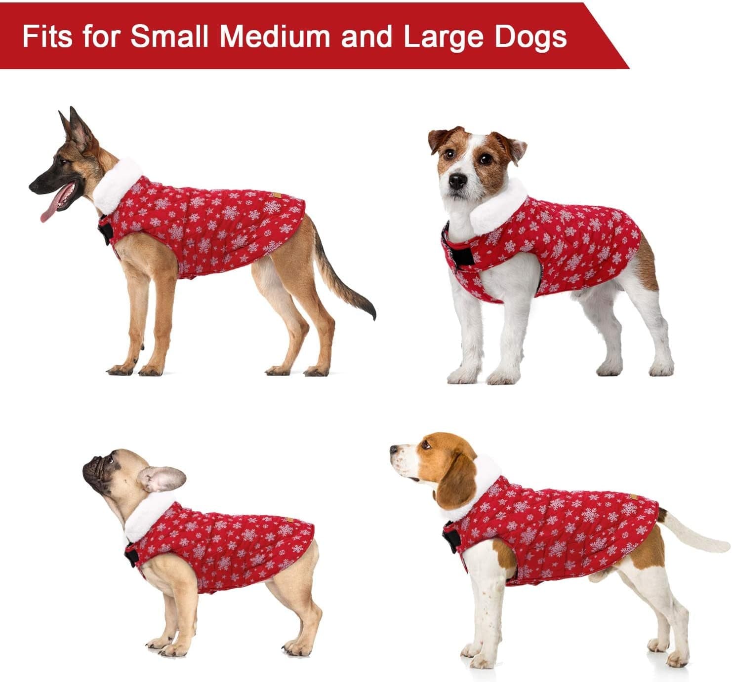 Kuoser Christmas Dog Coat, Warm Reversible Dog Winter Coat, Reflective Waterproof Dog Snow Jacket Dog Clothes Vest for Small Medium Large Dogs with Plush Collar XS-2XL Animals & Pet Supplies > Pet Supplies > Dog Supplies > Dog Apparel Kuoser   