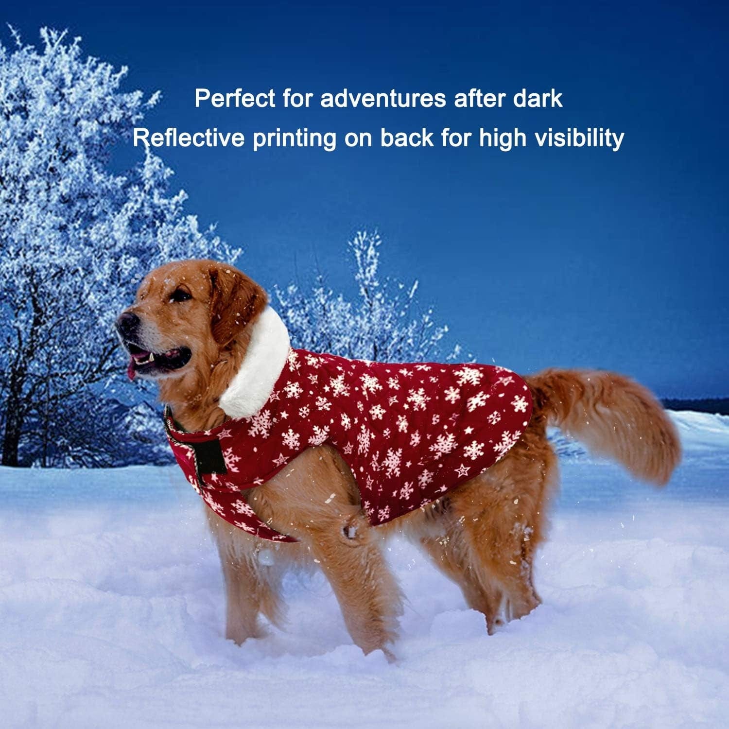 Kuoser Christmas Dog Coat, Warm Reversible Dog Winter Coat, Reflective Waterproof Dog Snow Jacket Dog Clothes Vest for Small Medium Large Dogs with Plush Collar XS-2XL Animals & Pet Supplies > Pet Supplies > Dog Supplies > Dog Apparel Kuoser   