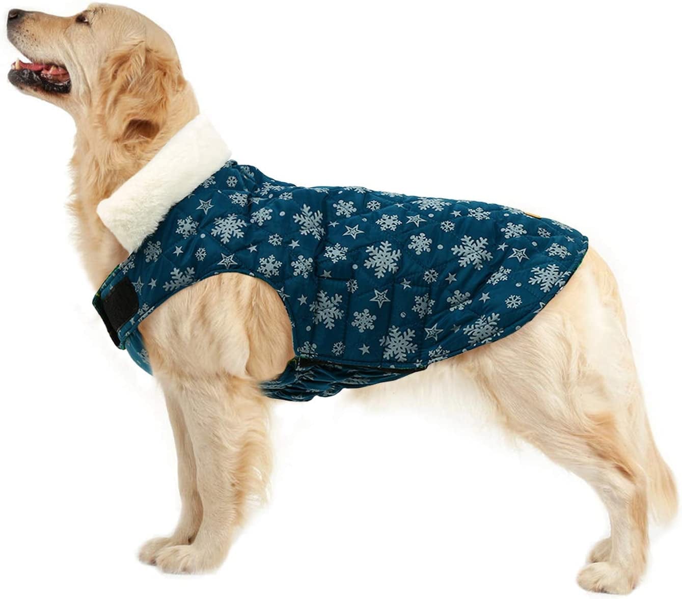 Kuoser Christmas Dog Coat, Warm Reversible Dog Winter Coat, Reflective Waterproof Dog Snow Jacket Dog Clothes Vest for Small Medium Large Dogs with Plush Collar XS-2XL Animals & Pet Supplies > Pet Supplies > Dog Supplies > Dog Apparel Kuoser Green XL(Chest:26.8-31.5",Back:20.1") 