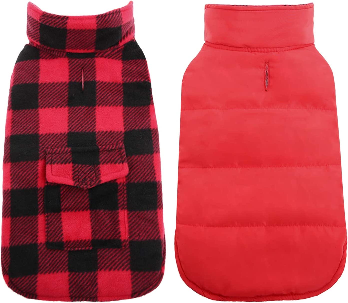 Kuoser Cozy Dog Winter Coat, Windproof Dog Jacket British Style Plaid Cold Weather Dog Coat Reversible Warm Dog Vest for Small Medium Large Dogs Red L Animals & Pet Supplies > Pet Supplies > Dog Supplies > Dog Apparel Kuoser   