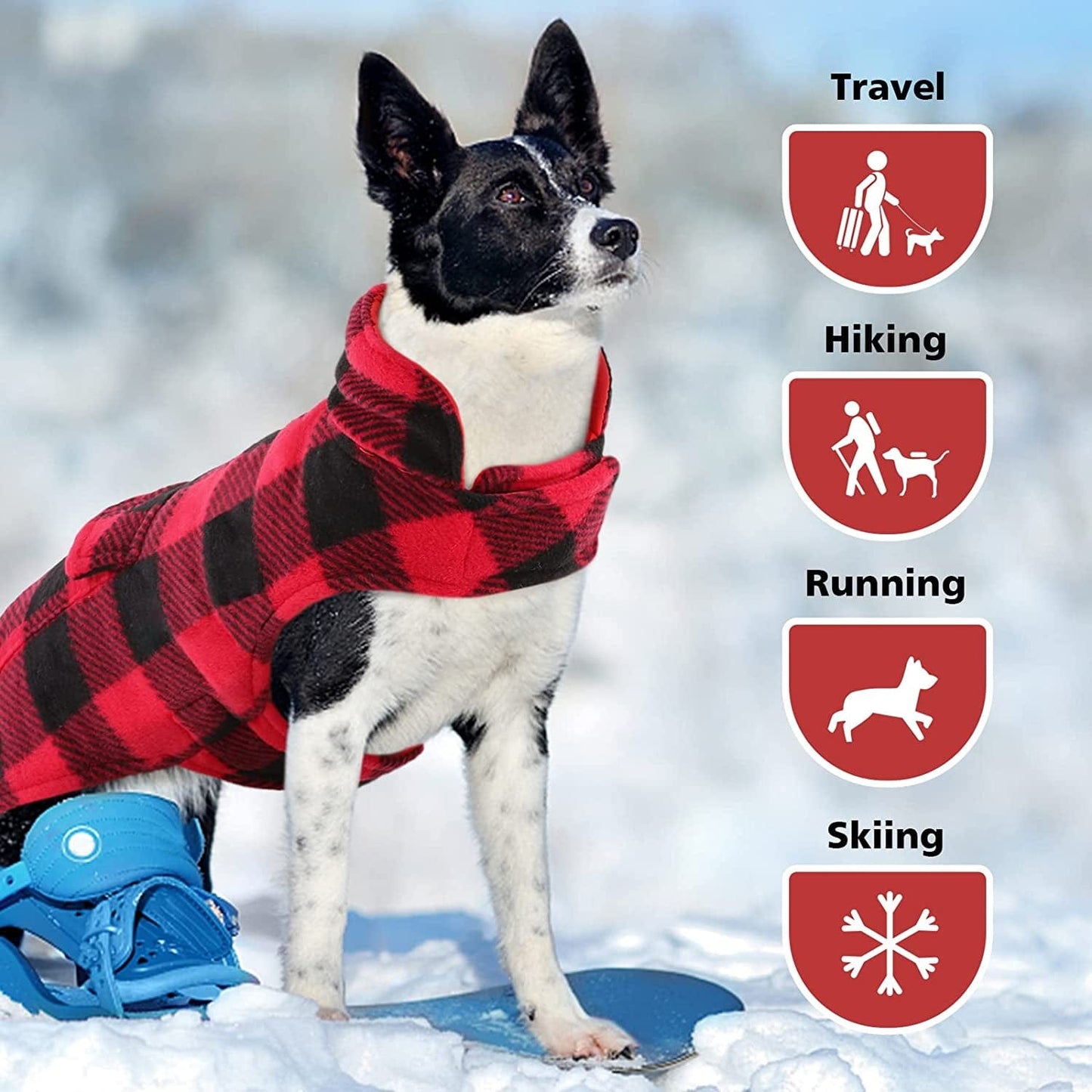 Kuoser Cozy Dog Winter Coat, Windproof Dog Jacket British Style Plaid Cold Weather Dog Coat Reversible Warm Dog Vest for Small Medium Large Dogs Red L Animals & Pet Supplies > Pet Supplies > Dog Supplies > Dog Apparel Kuoser   