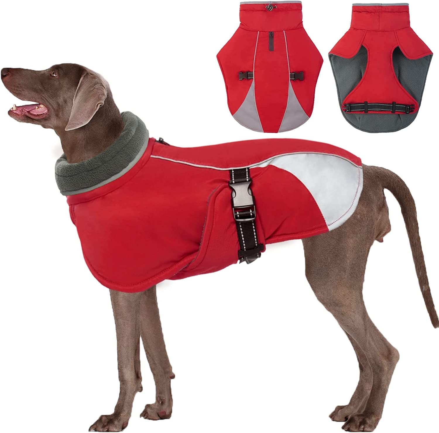 Kuoser Dog Cold Weather Coat, Windproof Puppy Winter Coats Reflective Dogs Warm Clothes, Snow-Proof Dog Turtleneck Jacket Thicken Fleece Lining Pet Outfit, Works with Harness, S - 3XL Animals & Pet Supplies > Pet Supplies > Dog Supplies > Dog Apparel Kuoser Red XXX-Large (Chest Girth: 35.4" - 43.3"） 