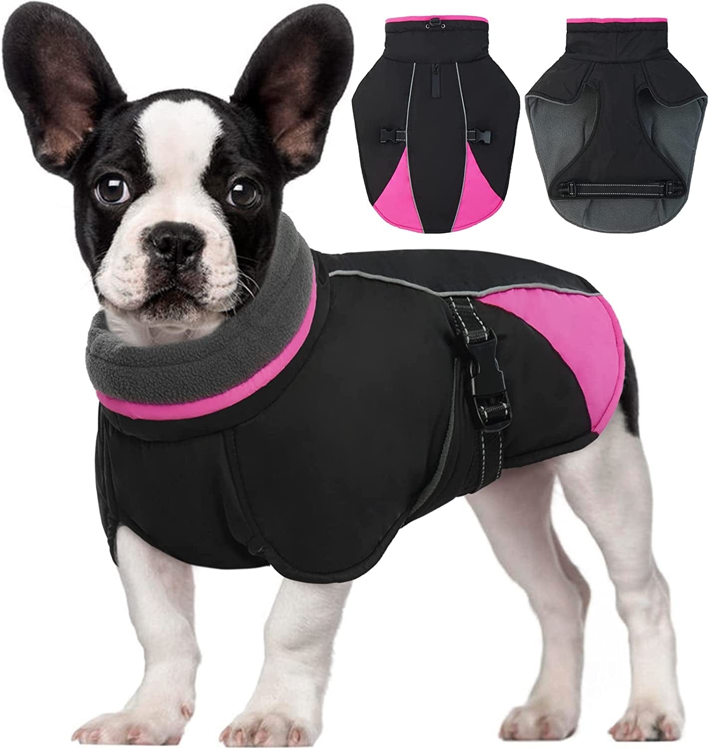 Kuoser Dog Cold Weather Coat, Windproof Puppy Winter Coats Reflective Dogs Warm Clothes, Snow-Proof Dog Turtleneck Jacket Thicken Fleece Lining Pet Outfit, Works with Harness, S - 3XL Animals & Pet Supplies > Pet Supplies > Dog Supplies > Dog Apparel Kuoser Black Small (Chest Girth: 13.7" - 17.3") 