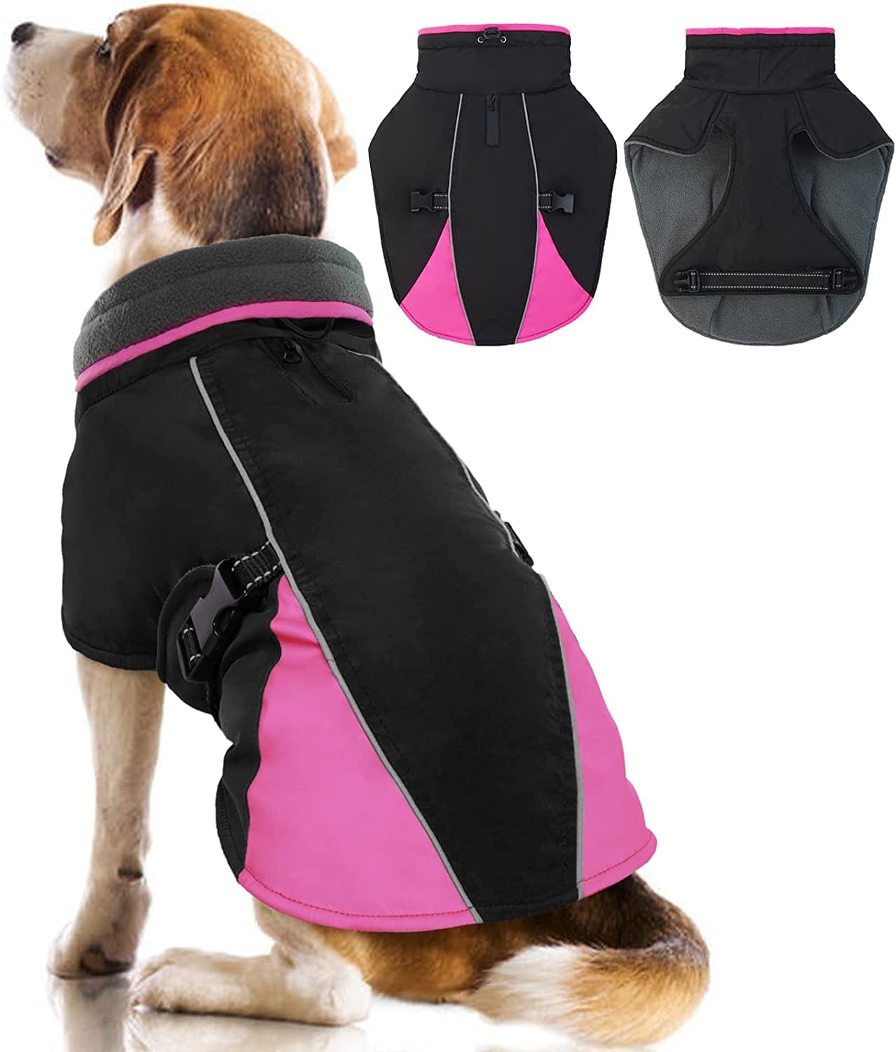 Kuoser Dog Cold Weather Coat, Windproof Puppy Winter Coats Reflective Dogs Warm Clothes, Snow-Proof Dog Turtleneck Jacket Thicken Fleece Lining Pet Outfit, Works with Harness, S - 3XL Animals & Pet Supplies > Pet Supplies > Dog Supplies > Dog Apparel Kuoser Black X-Large (Chest Girth: 24.4" - 29.9") 