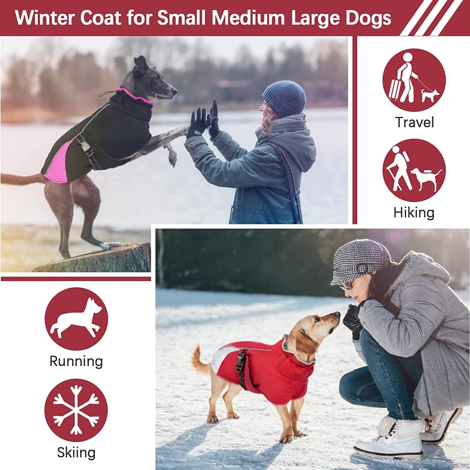 Kuoser Dog Cold Weather Coat, Windproof Puppy Winter Coats Reflective Dogs Warm Clothes, Snow-Proof Dog Turtleneck Jacket Thicken Fleece Lining Pet Outfit, Works with Harness, S - 3XL Animals & Pet Supplies > Pet Supplies > Dog Supplies > Dog Apparel Kuoser   