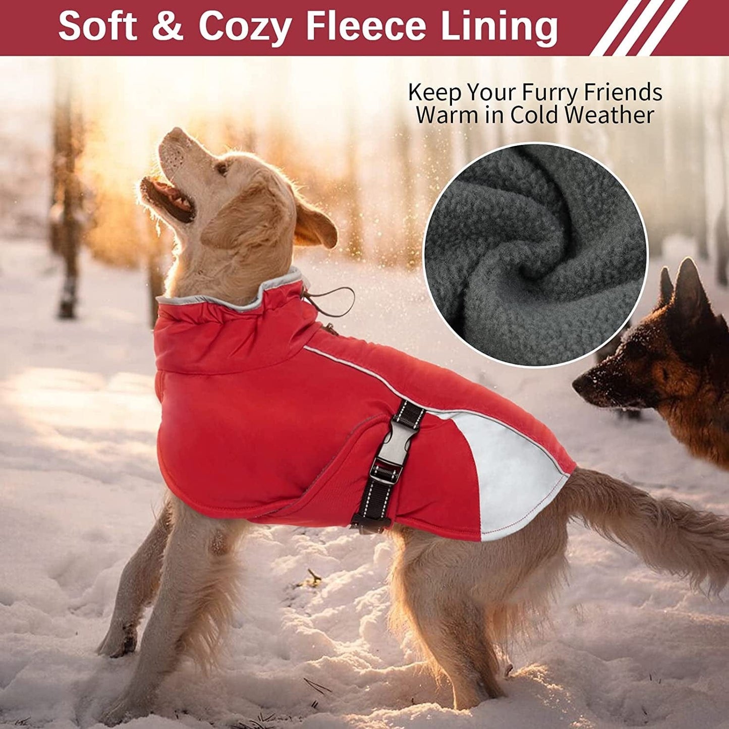 Kuoser Dog Cold Weather Coat, Windproof Puppy Winter Coats Reflective Dogs Warm Clothes, Snow-Proof Dog Turtleneck Jacket Thicken Fleece Lining Pet Outfit, Works with Harness, S - 3XL Animals & Pet Supplies > Pet Supplies > Dog Supplies > Dog Apparel Kuoser   