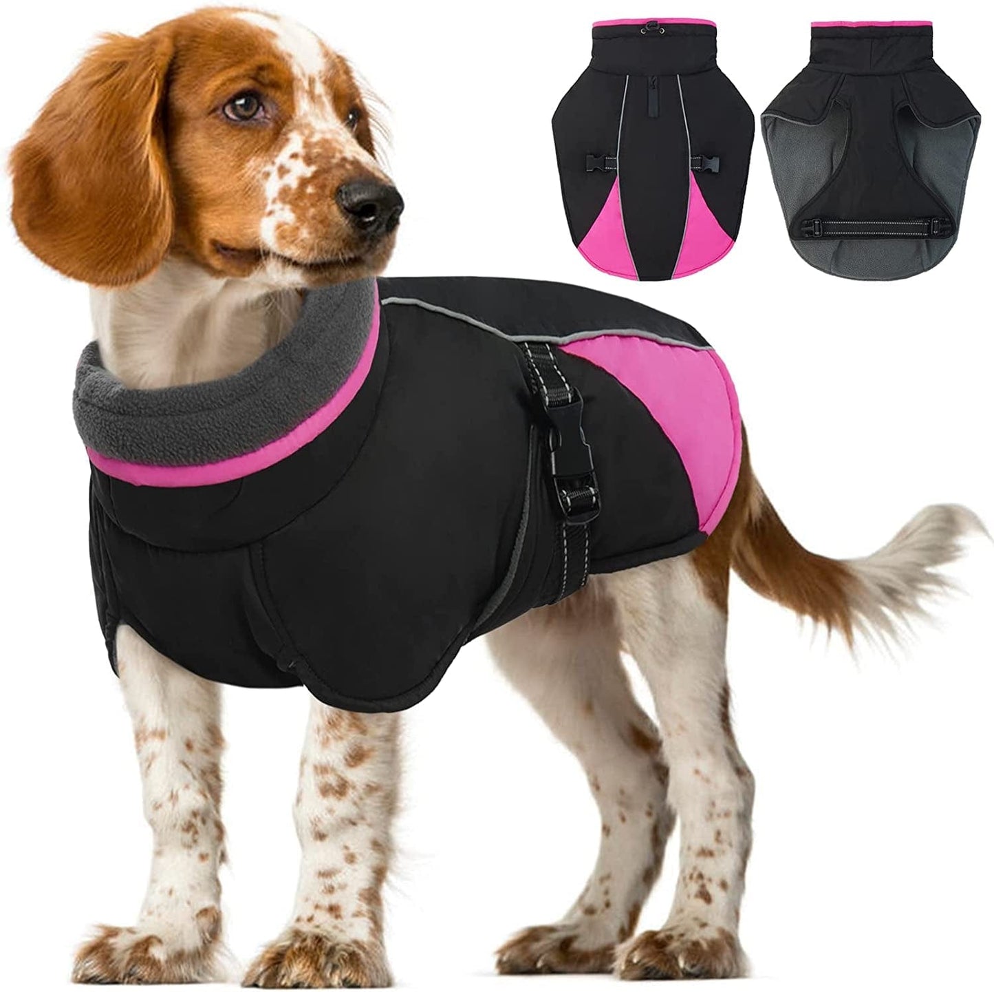 Kuoser Dog Cold Weather Coat, Windproof Puppy Winter Coats Reflective Dogs Warm Clothes, Snow-Proof Dog Turtleneck Jacket Thicken Fleece Lining Pet Outfit, Works with Harness, S - 3XL Animals & Pet Supplies > Pet Supplies > Dog Supplies > Dog Apparel Kuoser Black Medium (Chest Girth: 17.3" - 20.8") 