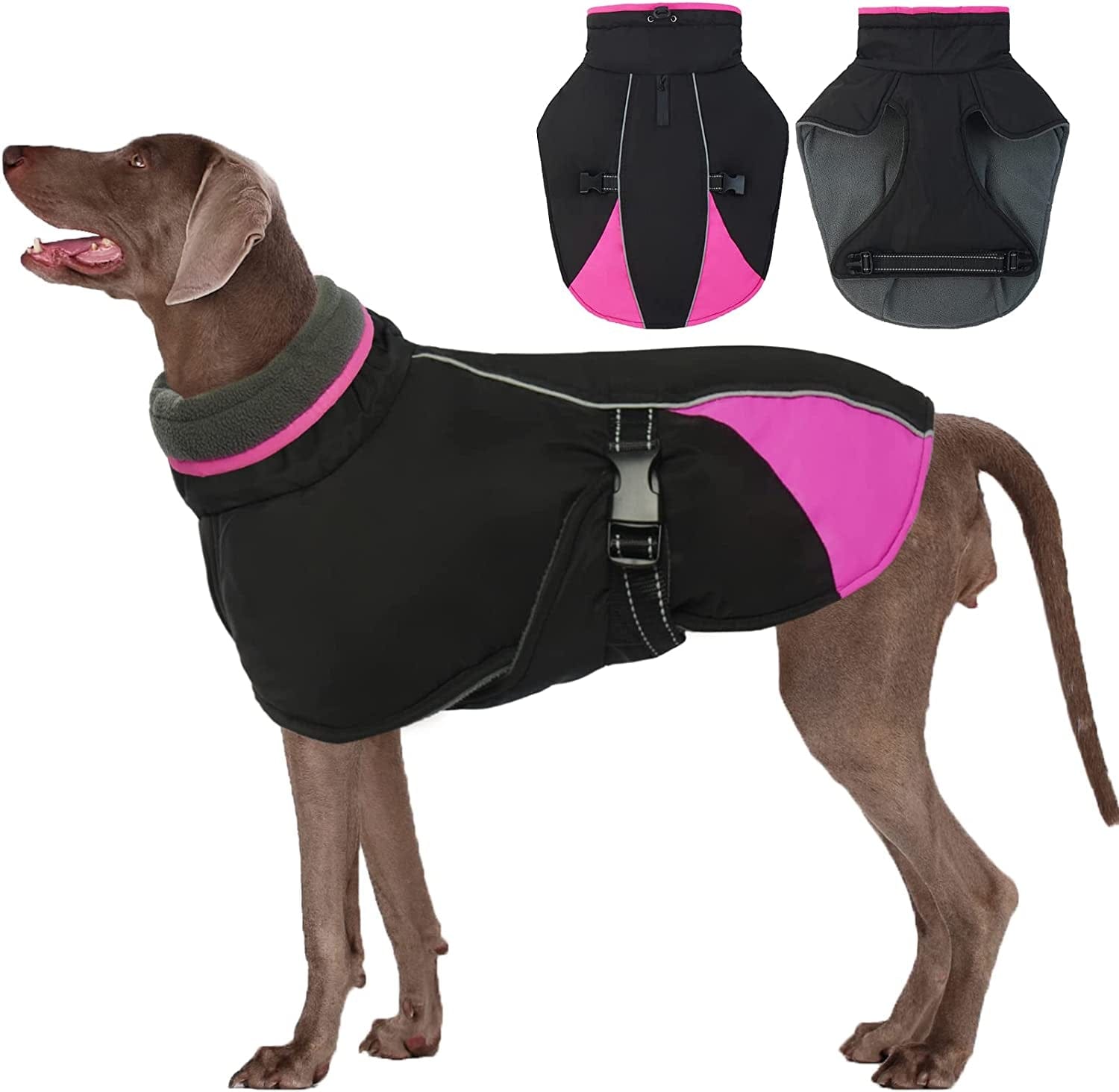 Kuoser Dog Cold Weather Coat, Windproof Puppy Winter Coats Reflective Dogs Warm Clothes, Snow-Proof Dog Turtleneck Jacket Thicken Fleece Lining Pet Outfit, Works with Harness, S - 3XL Animals & Pet Supplies > Pet Supplies > Dog Supplies > Dog Apparel Kuoser Black XXX-Large (Chest Girth: 35.4" - 43.3"） 