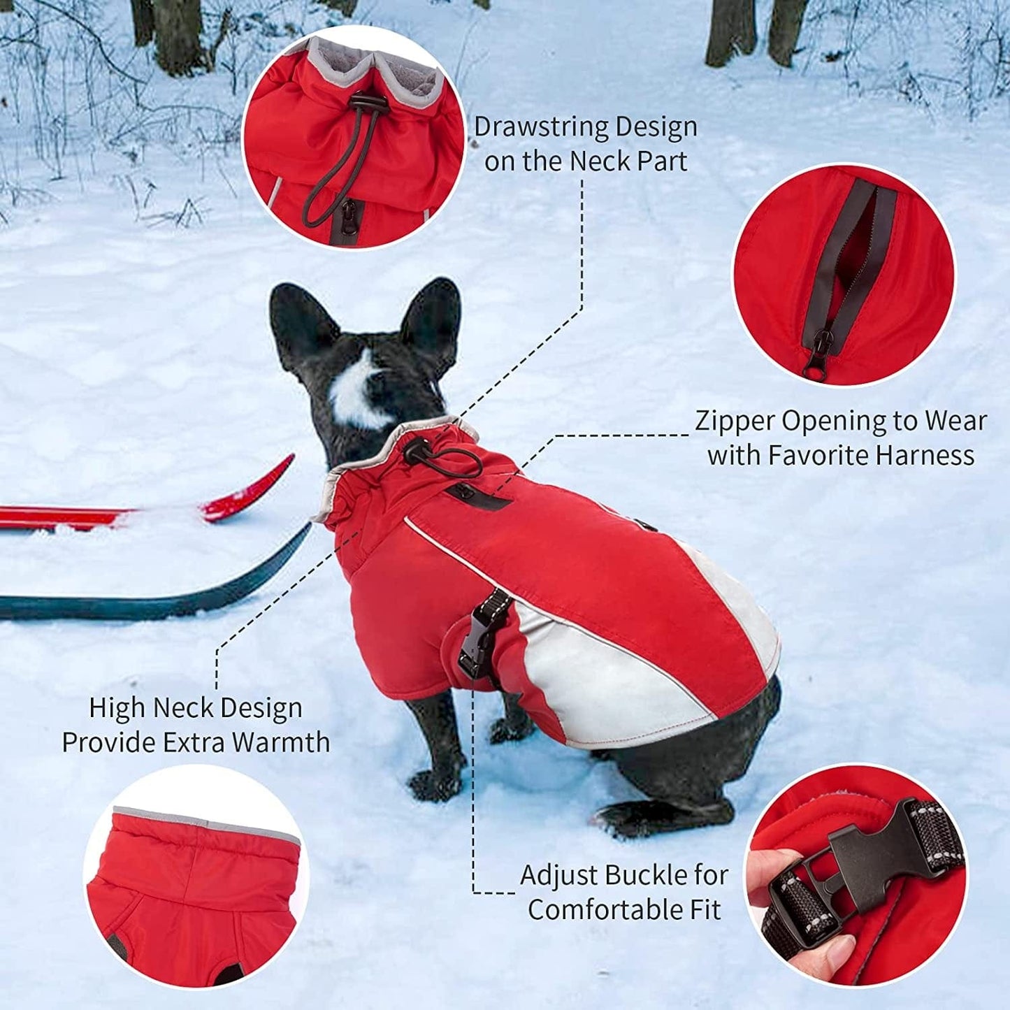 Kuoser Dog Cold Weather Coat, Windproof Puppy Winter Coats Reflective Dogs Warm Clothes, Snow-Proof Dog Turtleneck Jacket Thicken Fleece Lining Pet Outfit, Works with Harness, S - 3XL Animals & Pet Supplies > Pet Supplies > Dog Supplies > Dog Apparel Kuoser   