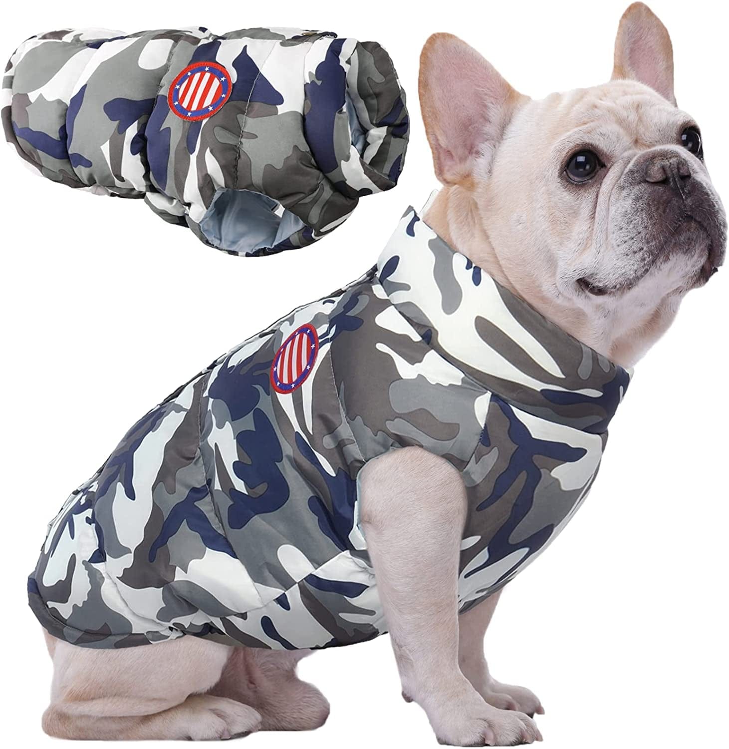 Kuoser Dog Winter Coat Padded Vest, Windproof Dogs Puffer Jacket, Warm Soft Puppy Cold Weather Clothes Doggie Insulated Outwear, Lightweight Pet Winter Outdoor Costume for Small Medium Dogs, XS-XL Animals & Pet Supplies > Pet Supplies > Dog Supplies > Dog Apparel Kuoser Camouflage Small (Chest Girth: 17.3") 