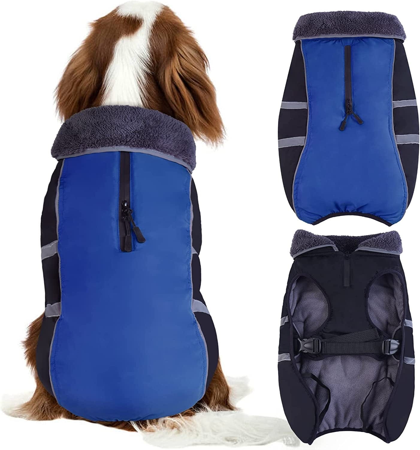 Kuoser Dog Winter Coat with Plush Collar, Waterproof&Windproof Pet Warm Jacket with Harness Hole, Reflective Puppy Cold Weather Vest, Cozy Pet Fleece Lined Outdoor Clothes for Small Medium Large Dogs Animals & Pet Supplies > Pet Supplies > Dog Supplies > Dog Apparel Kuoser   