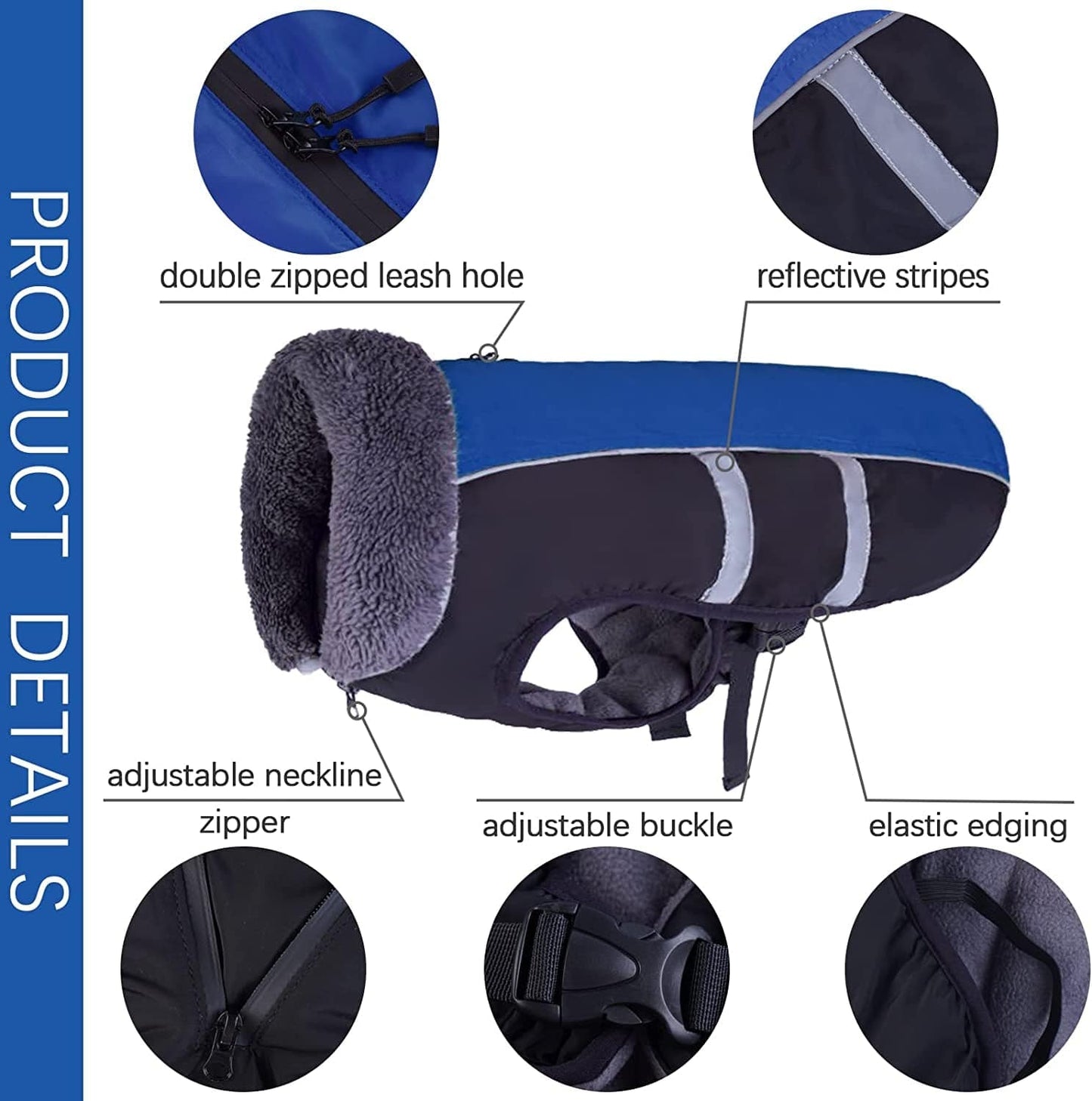 Kuoser Dog Winter Coat with Plush Collar, Waterproof&Windproof Pet Warm Jacket with Harness Hole, Reflective Puppy Cold Weather Vest, Cozy Pet Fleece Lined Outdoor Clothes for Small Medium Large Dogs Animals & Pet Supplies > Pet Supplies > Dog Supplies > Dog Apparel Kuoser   