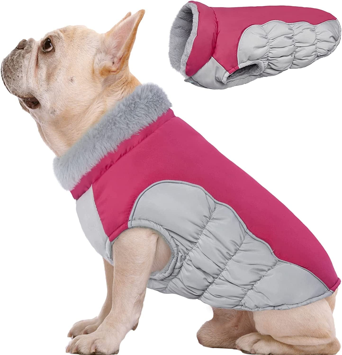 Kuoser Padded Dog Coat, Warm Dog Jacket with Thicken Furry Collar, Dog Cold Weather Coats for Small Medium Dogs Reflective Windproof Dog Clothes XS-XL Animals & Pet Supplies > Pet Supplies > Dog Supplies > Dog Apparel Kuoser Rose Red Large (Chest Girth: 20.9-24.4'') 