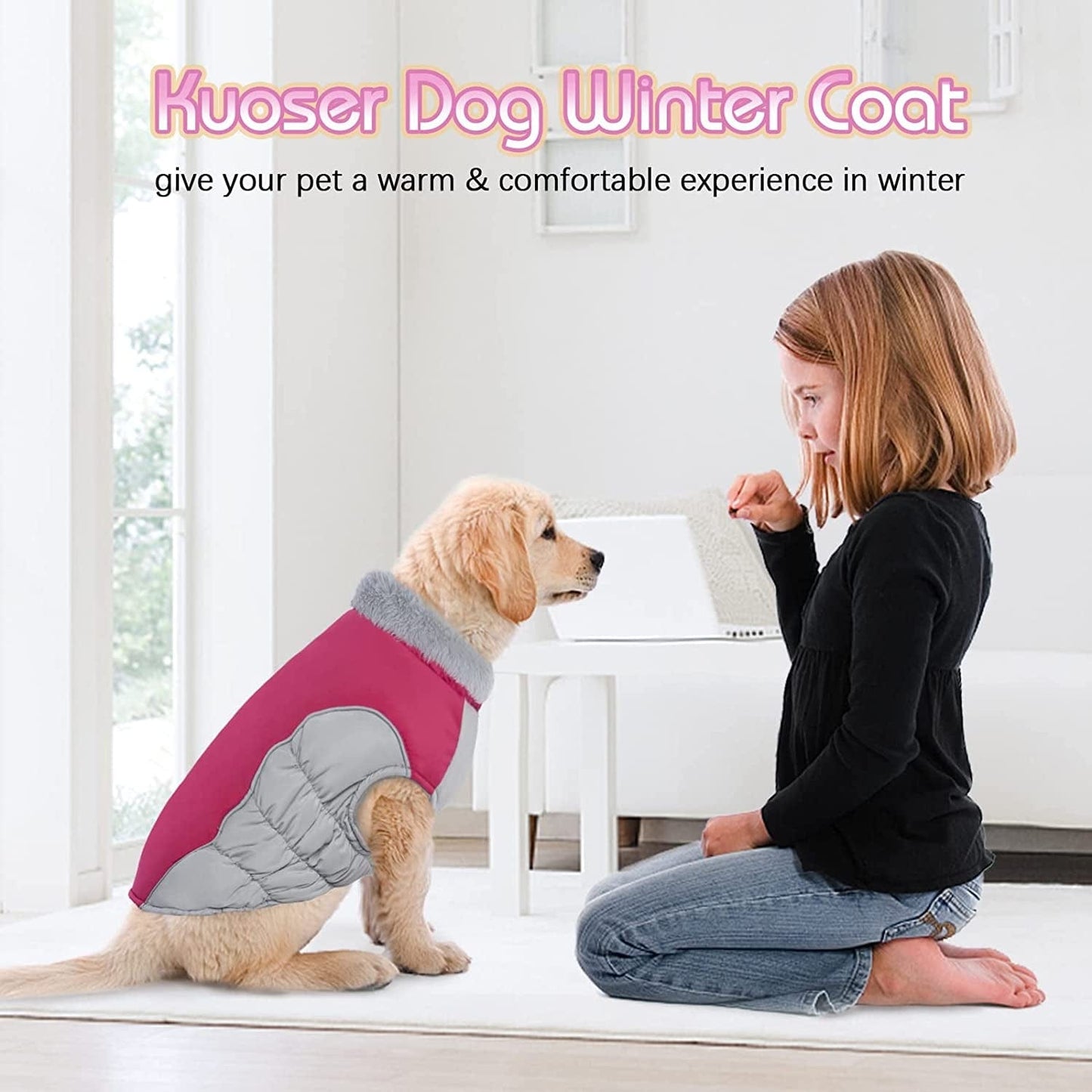 Kuoser Padded Dog Coat, Warm Dog Jacket with Thicken Furry Collar, Dog Cold Weather Coats for Small Medium Dogs Reflective Windproof Dog Clothes XS-XL Animals & Pet Supplies > Pet Supplies > Dog Supplies > Dog Apparel Kuoser   