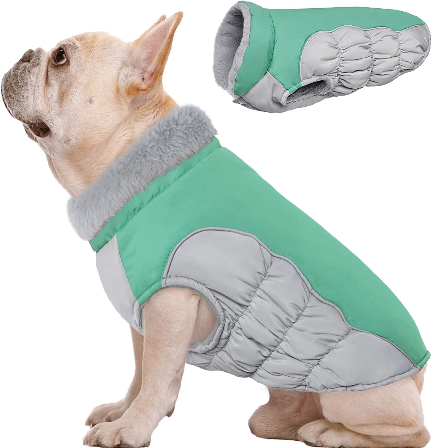 Kuoser Padded Dog Coat, Warm Dog Jacket with Thicken Furry Collar, Dog Cold Weather Coats for Small Medium Dogs Reflective Windproof Dog Clothes XS-XL Animals & Pet Supplies > Pet Supplies > Dog Supplies > Dog Apparel Kuoser Green Large (Chest Girth: 20.9-24.4'') 