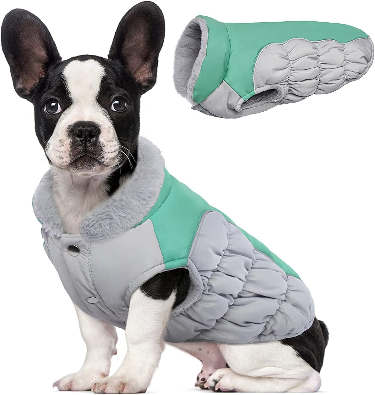 Kuoser Padded Dog Coat, Warm Dog Jacket with Thicken Furry Collar, Dog Cold Weather Coats for Small Medium Dogs Reflective Windproof Dog Clothes XS-XL Animals & Pet Supplies > Pet Supplies > Dog Supplies > Dog Apparel Kuoser Green X-Small (Chest Girth: 11.8-13.8'') 