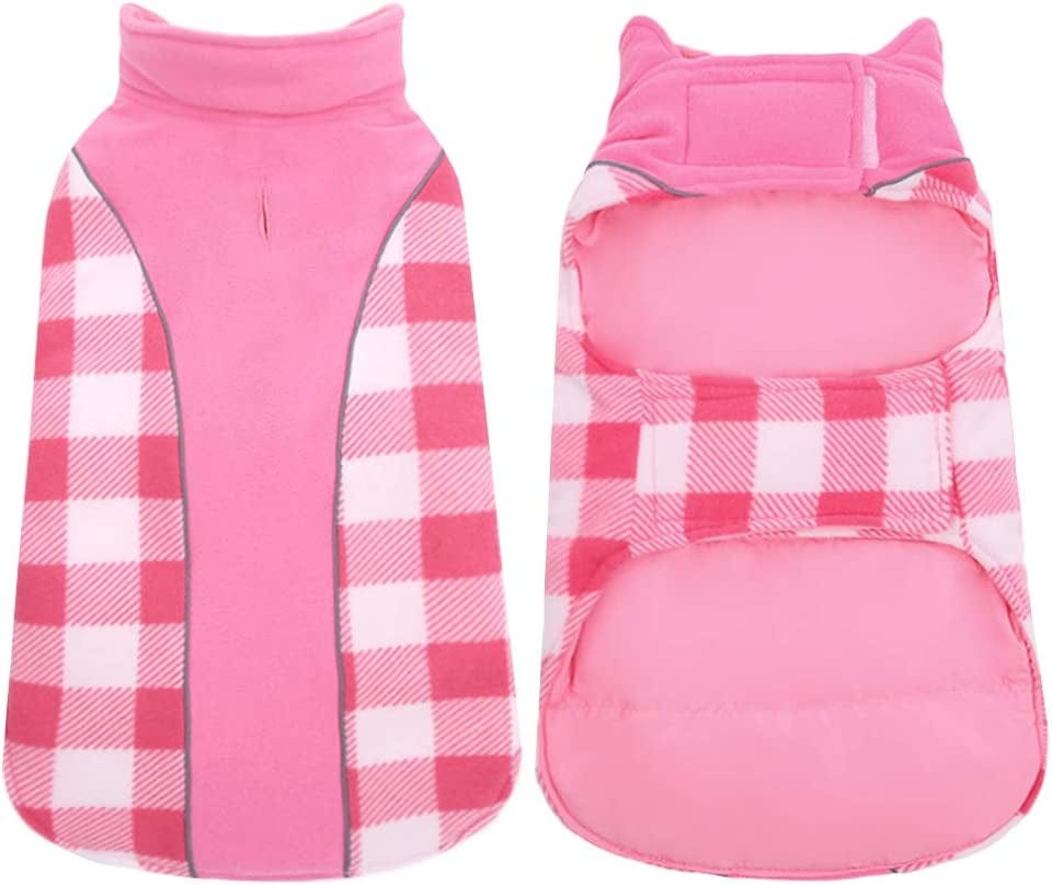 Kuoser Reversible Dog Coat, Warm Waterproof Dog Jacket, British Style Plaid Dog Winter Coats, Puppy Cold Weather Vest Windproof Outdoor Clothes Dog Snow Jackets for Small Medium Large Dogs Animals & Pet Supplies > Pet Supplies > Dog Supplies > Dog Apparel Kuoser Pink XX-Large (Pack of 1) 