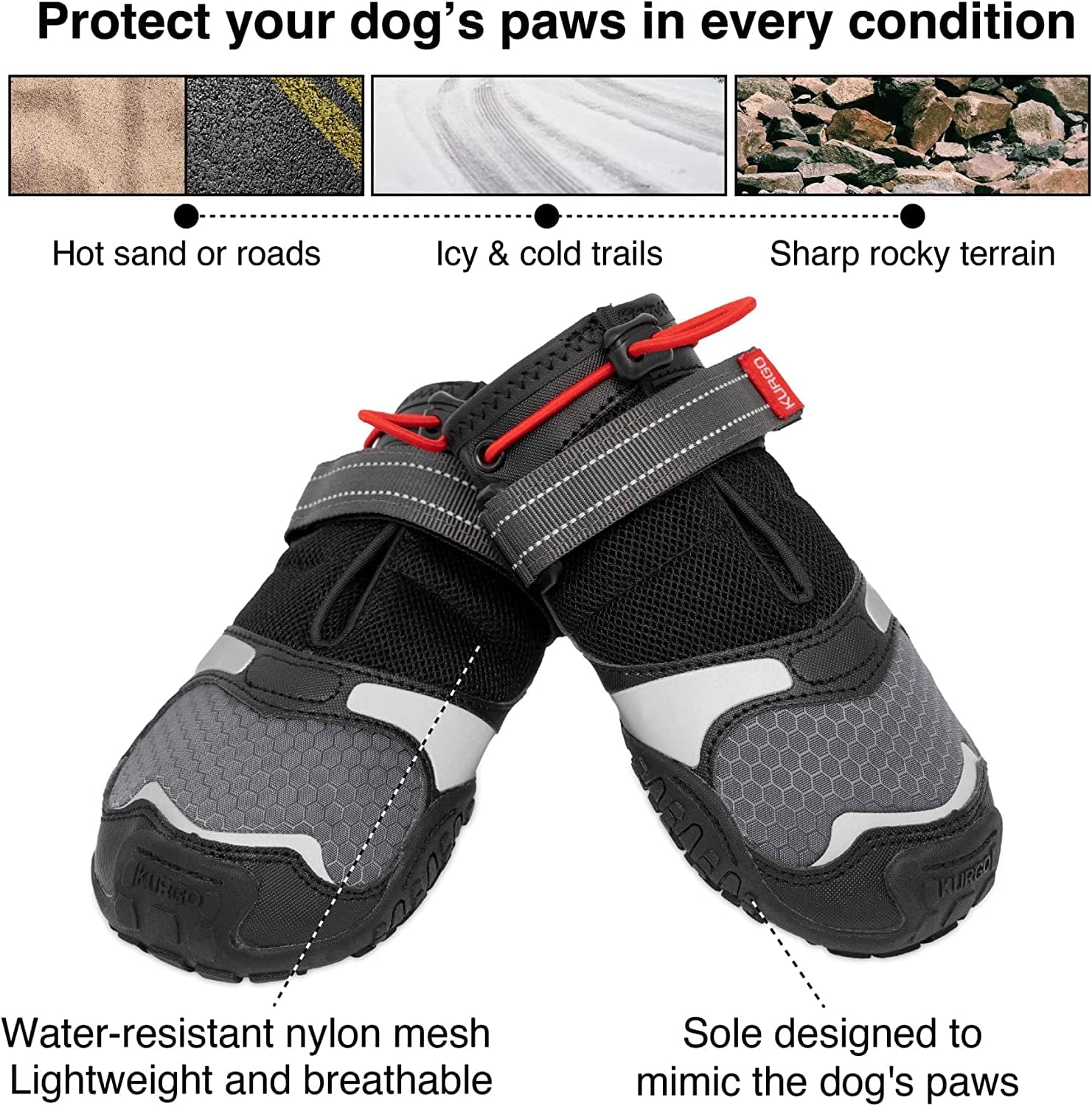 Kurgo Blaze Cross Dog Shoes - Winter Boots for Dogs, All Season Paw Protectors - for Hot Pavement and Snow - Water Resistant, Reflective, No Slip - Includes 2 Shoes - Chili Red/Black - L Animals & Pet Supplies > Pet Supplies > Dog Supplies > Dog Apparel Radio Systems Corporation   