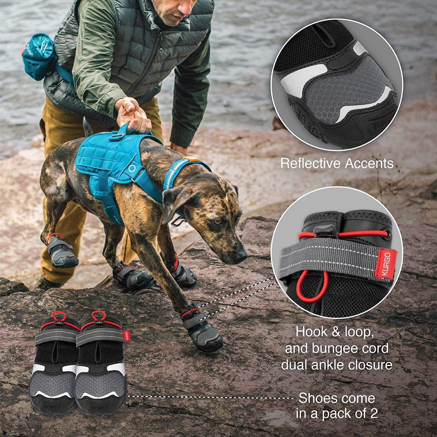 Kurgo Blaze Cross Dog Shoes - Winter Boots for Dogs, All Season Paw Protectors - for Hot Pavement and Snow - Water Resistant, Reflective, No Slip - Includes 2 Shoes - Chili Red/Black - L Animals & Pet Supplies > Pet Supplies > Dog Supplies > Dog Apparel Radio Systems Corporation   