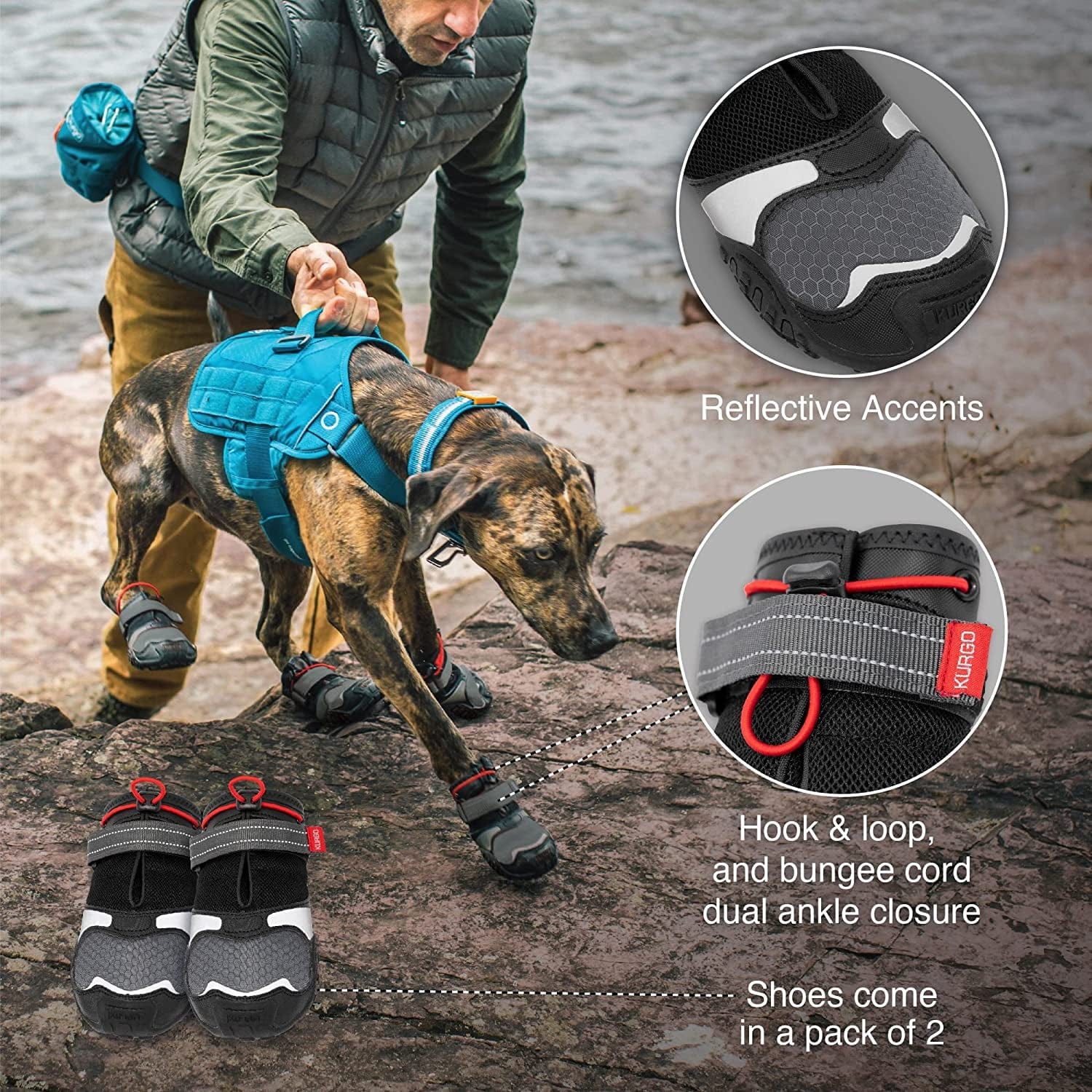 Kurgo Blaze Cross Dog Shoes - Winter Boots for Dogs, All Season Paw Protectors - for Hot Pavement and Snow - Water Resistant, Reflective, No Slip - Includes 2 Shoes - Chili Red/Black - L Animals & Pet Supplies > Pet Supplies > Dog Supplies > Dog Apparel Radio Systems Corporation   