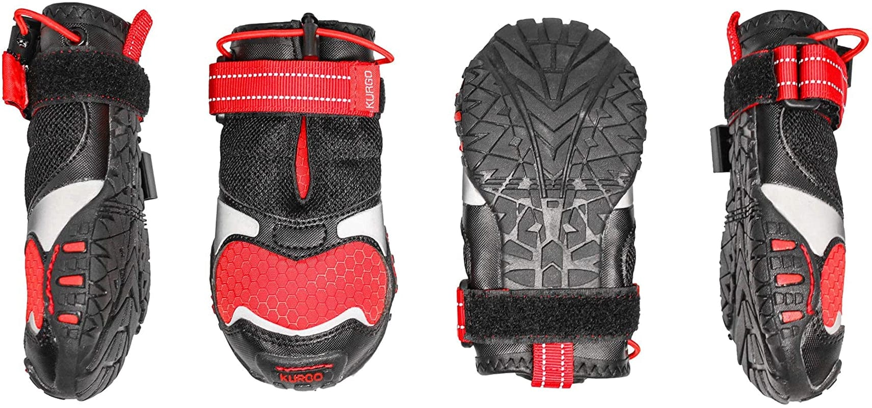 Kurgo Blaze Cross Dog Shoes - Winter Boots for Dogs, All Season Paw Protectors - for Hot Pavement and Snow - Water Resistant, Reflective, No Slip - Includes 2 Shoes - Chili Red/Black - L Animals & Pet Supplies > Pet Supplies > Dog Supplies > Dog Apparel Radio Systems Corporation Blaze Shoes 4 Count Medium