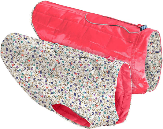 Kurgo Dog Jacket, Reversible Winter Jacket for Dogs, Pet Coat for Hiking, Water Resistant, Reflective, Lightweight, Wear with Harness, Athletic, Loft Jacket (Liberty Floral, XS) Animals & Pet Supplies > Pet Supplies > Dog Supplies > Dog Apparel Radio Systems Corporation Floral/Magenta Extra Small 