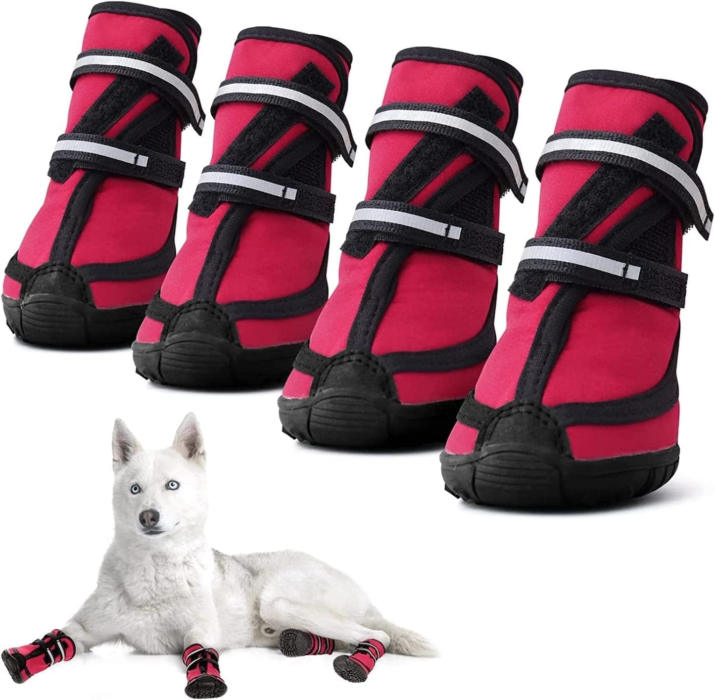 KUTKUT Dog Boots for Medium Large Dogs, Waterproof Dog Shoes with Nonslip Rubber Soles & Reflective Straps, Pet Booties High-Ankle Paw Protectors for Walking, Hiking, Running (Red, XL) Animals & Pet Supplies > Pet Supplies > Dog Supplies > Dog Apparel JCPL   