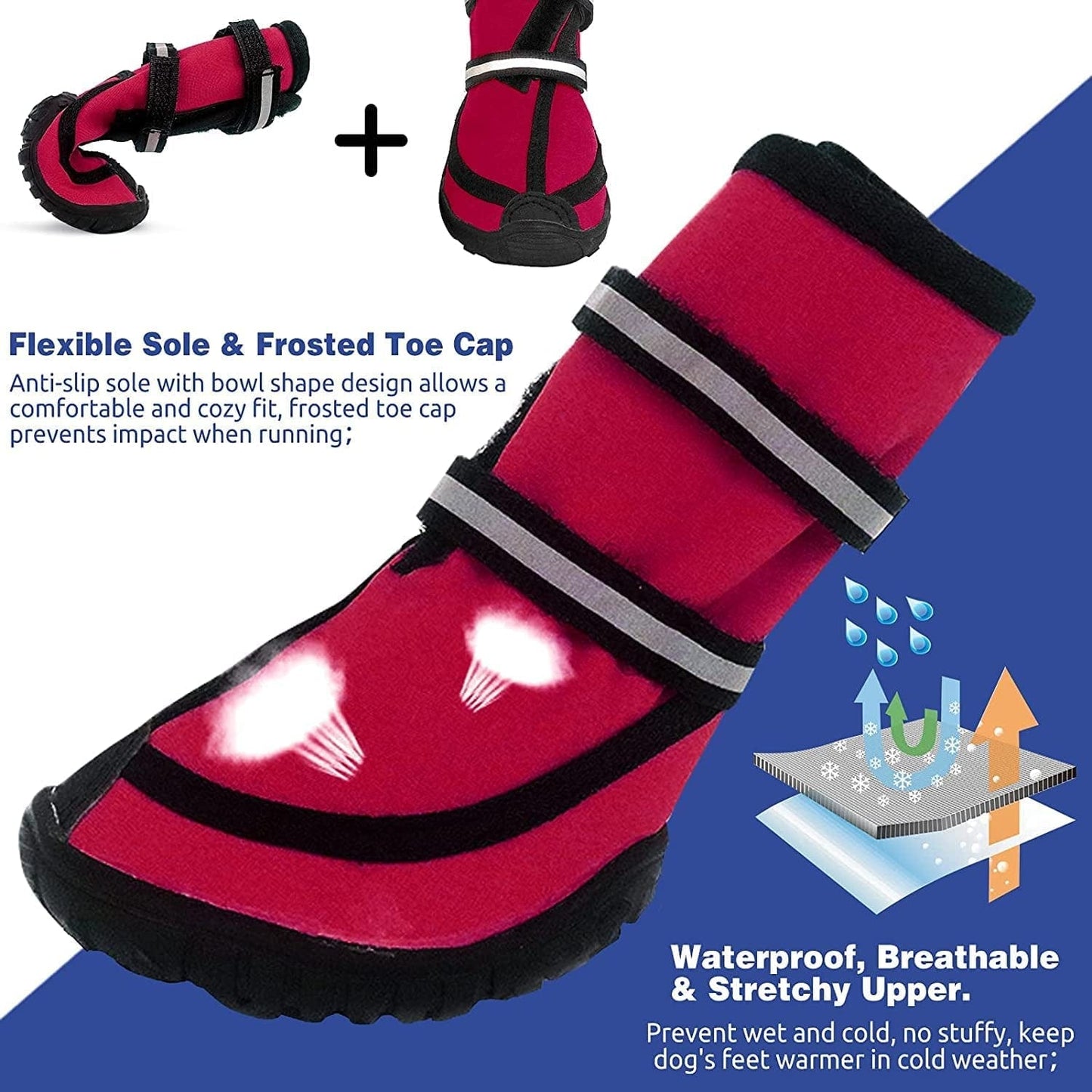 KUTKUT Dog Boots for Medium Large Dogs, Waterproof Dog Shoes with Nonslip Rubber Soles & Reflective Straps, Pet Booties High-Ankle Paw Protectors for Walking, Hiking, Running (Red, XL) Animals & Pet Supplies > Pet Supplies > Dog Supplies > Dog Apparel JCPL   