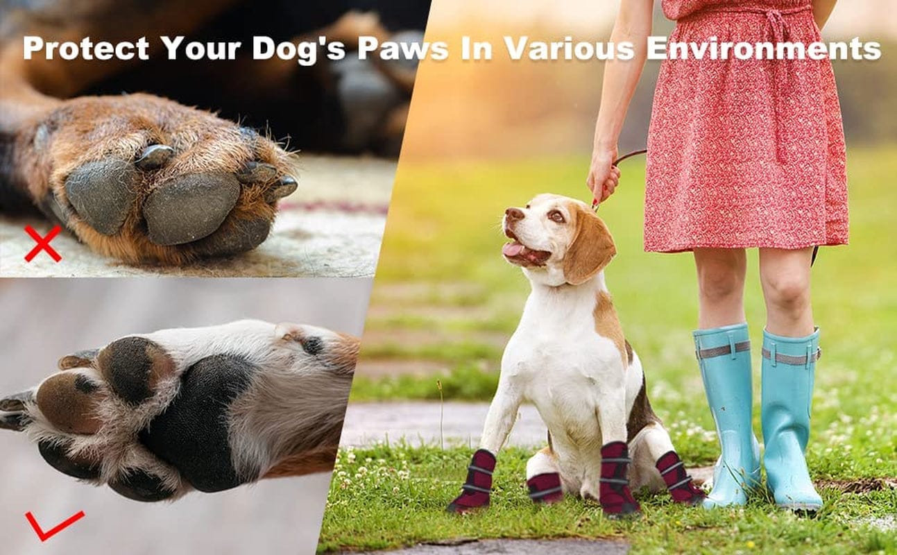 KUTKUT Dog Boots for Medium Large Dogs, Waterproof Dog Shoes with Nonslip Rubber Soles & Reflective Straps, Pet Booties High-Ankle Paw Protectors for Walking, Hiking, Running (Red, XL) Animals & Pet Supplies > Pet Supplies > Dog Supplies > Dog Apparel JCPL   