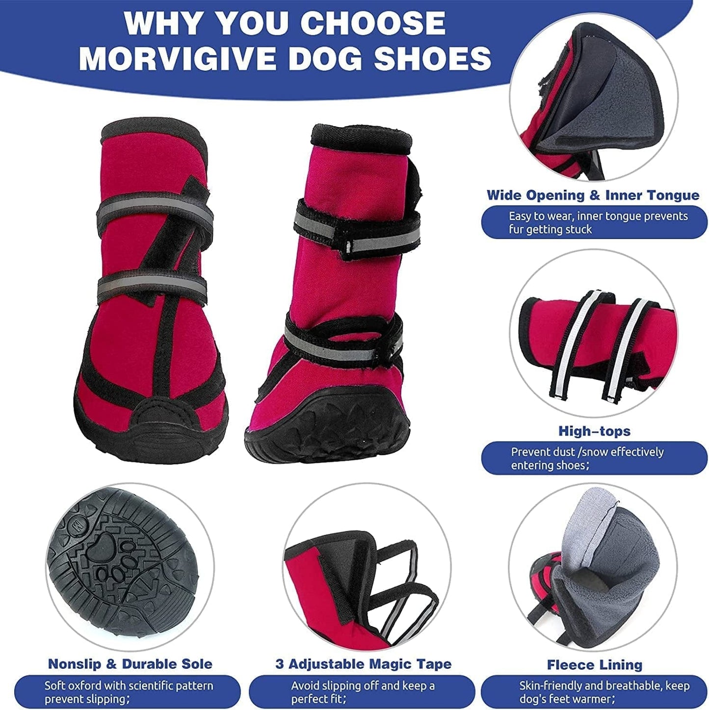KUTKUT Dog Boots for Medium Large Dogs, Waterproof Dog Shoes with Nonslip Rubber Soles & Reflective Straps, Pet Booties High-Ankle Paw Protectors for Walking, Hiking, Running (Red, XL) Animals & Pet Supplies > Pet Supplies > Dog Supplies > Dog Apparel JCPL   