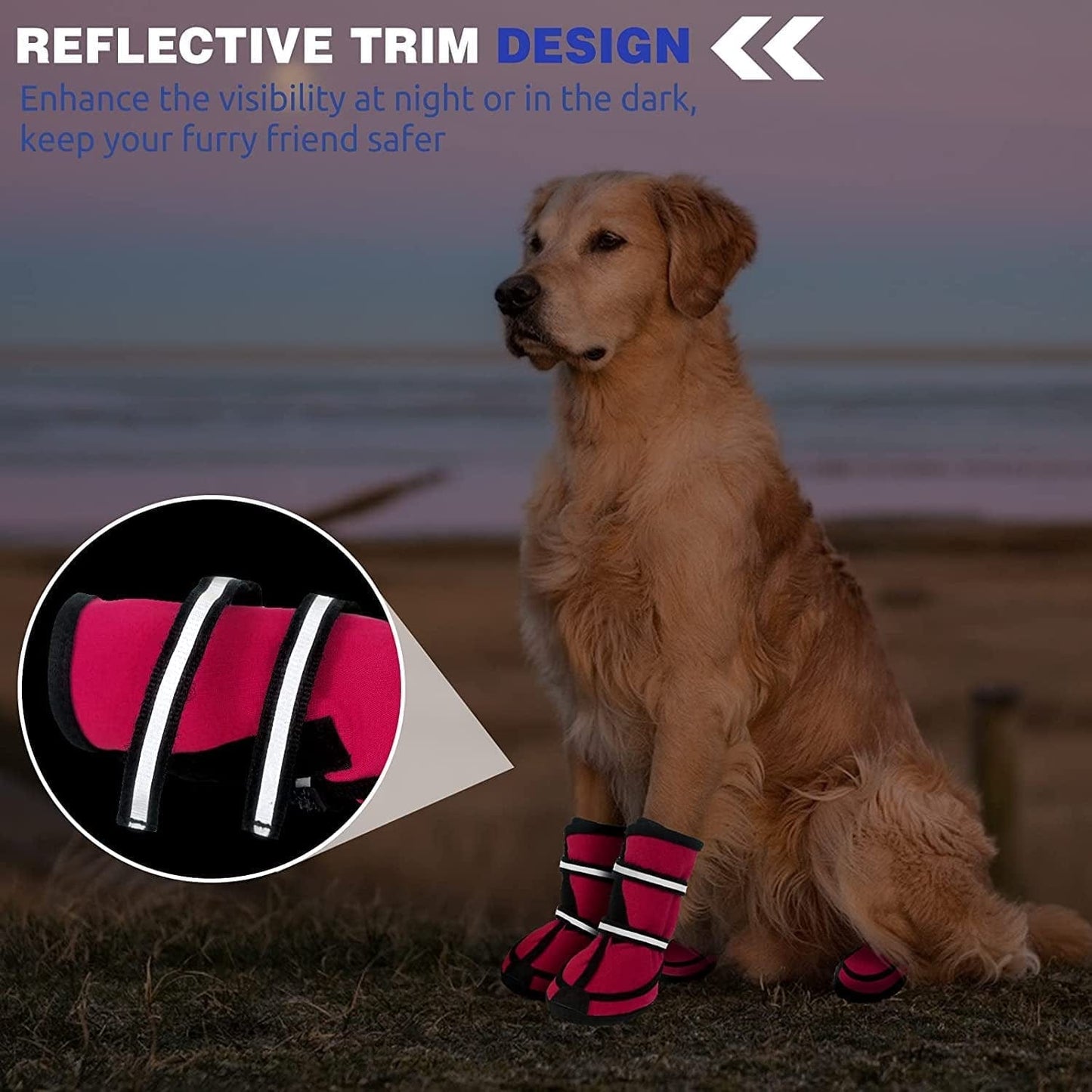 KUTKUT Dog Boots for Medium Large Dogs, Waterproof Dog Shoes with Nonslip Rubber Soles & Reflective Straps, Pet Booties High-Ankle Paw Protectors for Walking, Hiking, Running (Red, XL) Animals & Pet Supplies > Pet Supplies > Dog Supplies > Dog Apparel JCPL   