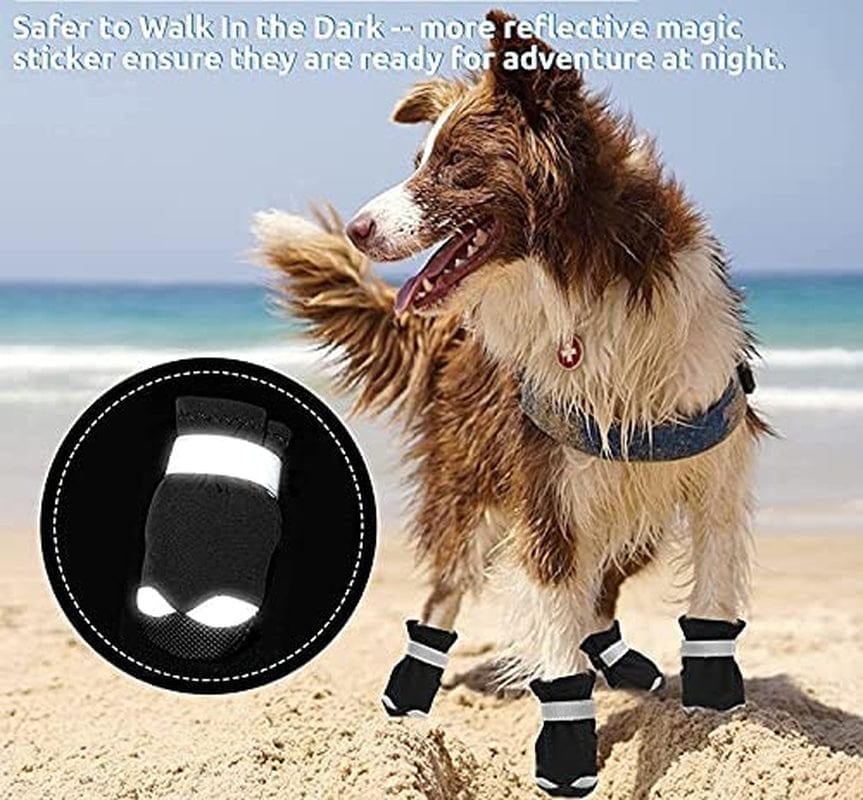 KUTKUT Dog Shoes for Small, Medium and Large Dogs | Winter Snow Waterproof Paw Protector | Pet Booties with Reflective Straps and Non-Slip Sole | Soft & Lightweight Dog Footwear (Size: 4) Animals & Pet Supplies > Pet Supplies > Dog Supplies > Dog Apparel JCPL   