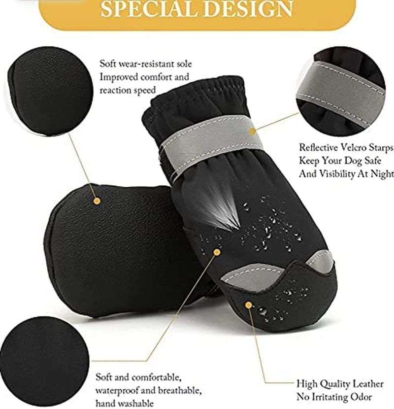 KUTKUT Dog Shoes for Small, Medium and Large Dogs | Winter Snow Waterproof Paw Protector | Pet Booties with Reflective Straps and Non-Slip Sole | Soft & Lightweight Dog Footwear (Size: 4) Animals & Pet Supplies > Pet Supplies > Dog Supplies > Dog Apparel JCPL   