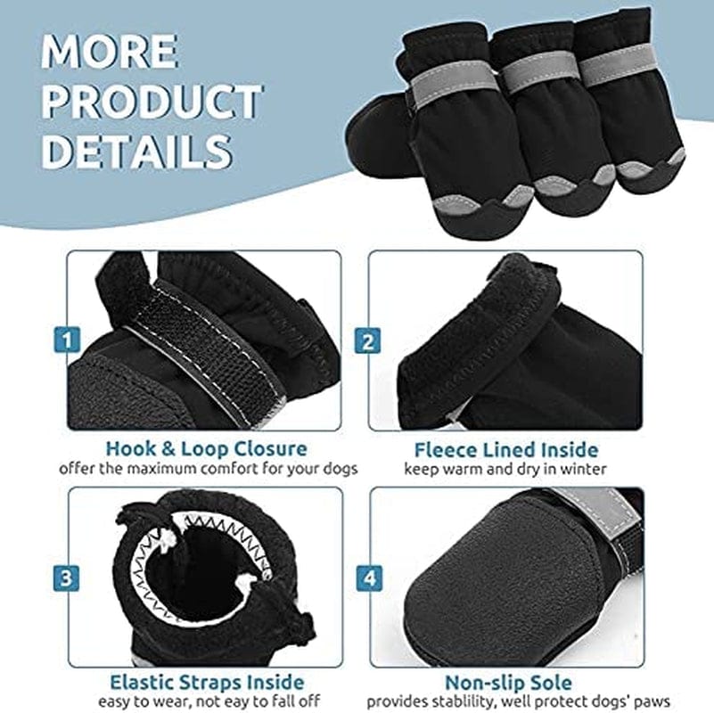 KUTKUT Dog Shoes for Small, Medium and Large Dogs | Winter Snow Waterproof Paw Protector | Pet Booties with Reflective Straps and Non-Slip Sole | Soft & Lightweight Dog Footwear (Size: 4) Animals & Pet Supplies > Pet Supplies > Dog Supplies > Dog Apparel JCPL   