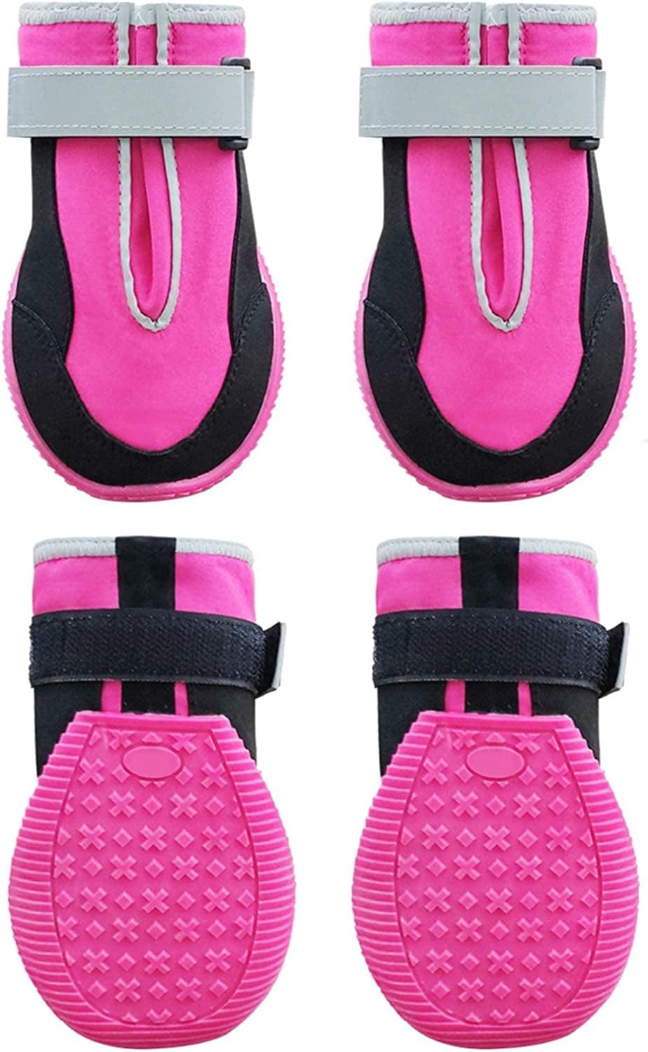 Kyeese 4Pcs Dog Boots Waterproof Anti-Slip Bottom Dog Shoes with Reflective Straps Adjustable Soft Lining Inside Animals & Pet Supplies > Pet Supplies > Dog Supplies > Dog Apparel kyeese Rose Red Medium (Width 2.25") 