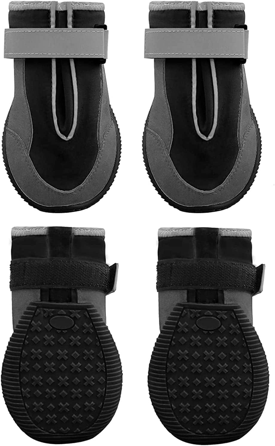 Kyeese 4Pcs Dog Boots Waterproof Anti-Slip Bottom Dog Shoes with Reflective Straps Adjustable Soft Lining Inside Animals & Pet Supplies > Pet Supplies > Dog Supplies > Dog Apparel kyeese Black X-Large (Width 3") 