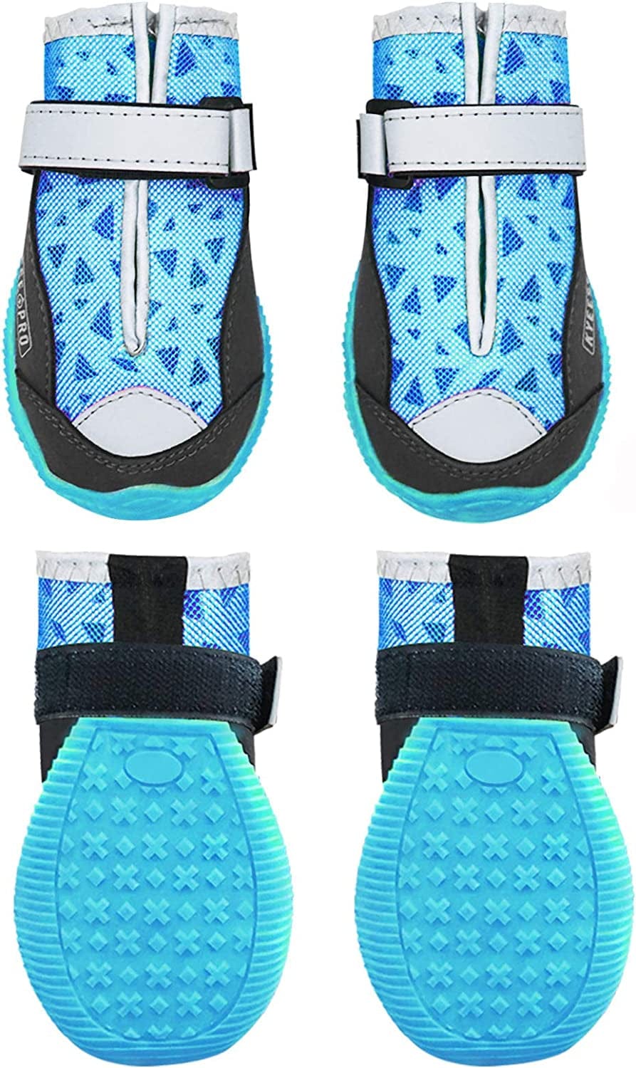 Kyeese 4Pcs Dog Boots Waterproof Anti-Slip Bottom Dog Shoes with Reflective Straps Adjustable Soft Lining Inside Animals & Pet Supplies > Pet Supplies > Dog Supplies > Dog Apparel kyeese (Breathable)Blue Medium (Width 2.25") 