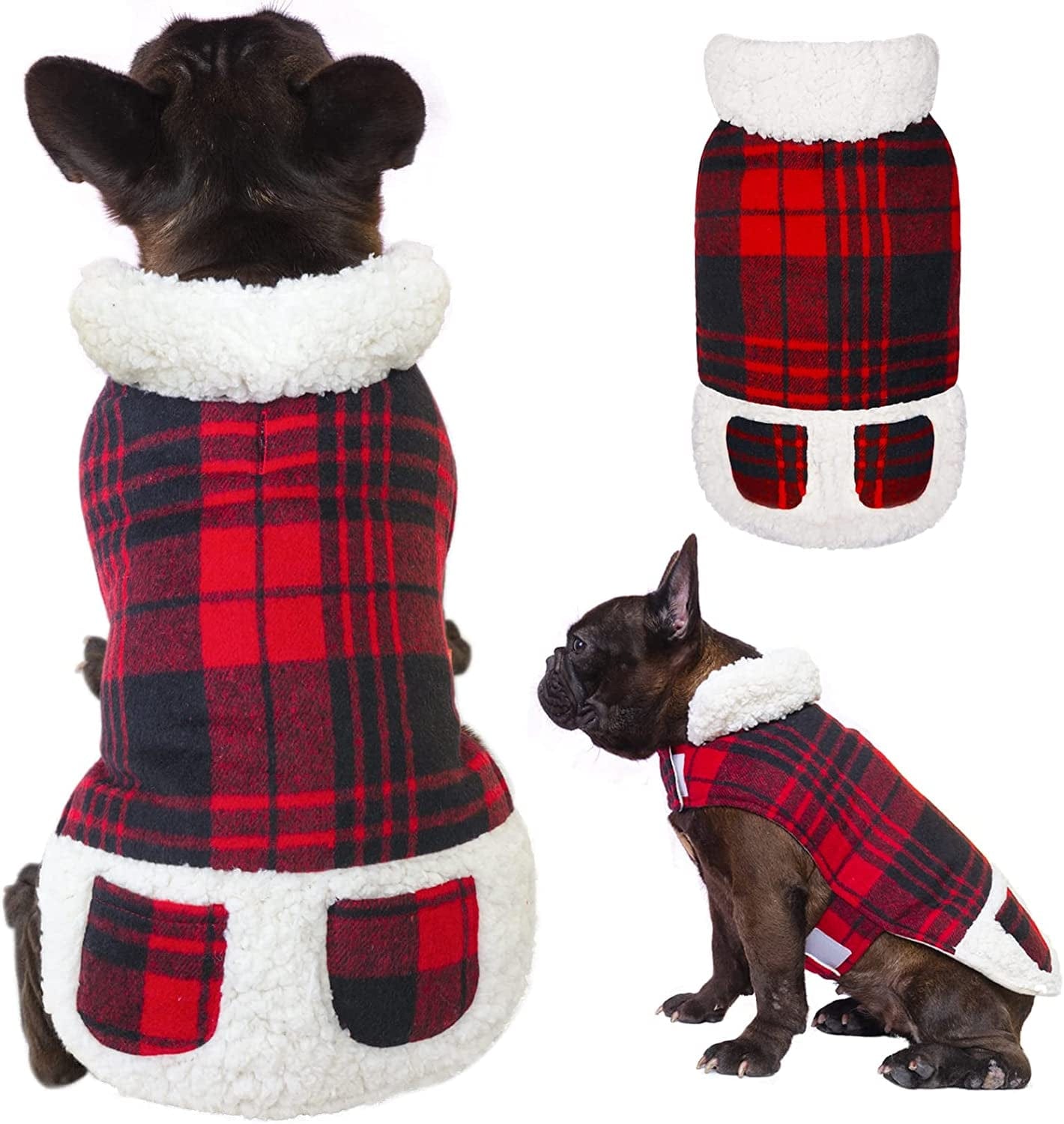 KYEESE Dog Jacket Checked Plaid with Leash Hole for Winter Windproof Soft Warm Lined Small Dogs Vest Cold Weather Coats with Pocket Animals & Pet Supplies > Pet Supplies > Dog Supplies > Dog Apparel kyeese Red XXL (45-75lbs) 