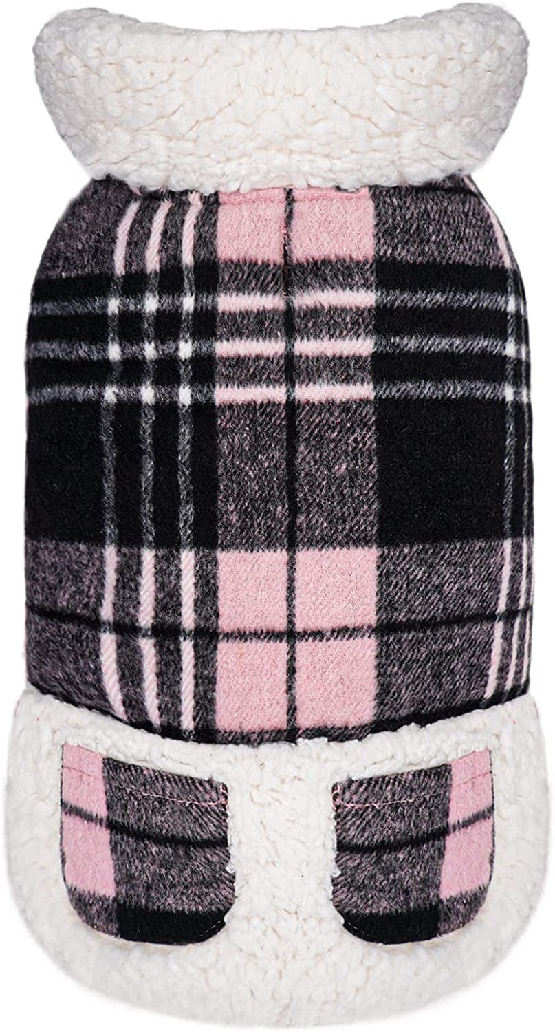 KYEESE Dog Jacket Checked Plaid with Leash Hole for Winter Windproof Soft Warm Lined Small Dogs Vest Cold Weather Coats with Pocket Animals & Pet Supplies > Pet Supplies > Dog Supplies > Dog Apparel kyeese Pink L (18-24lbs) 