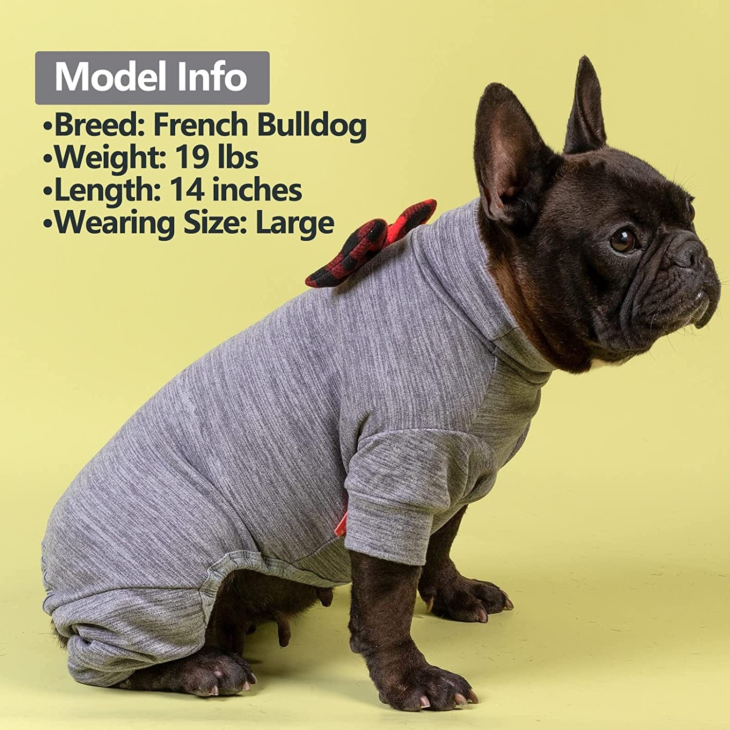 KYEESE Dog Pajamas for Small Dogs Turtleneck Stretchy Dog Pjs Super Soft Warm Material Dog Onesie with Bowtie Cold Weather Coat, Grey,L Animals & Pet Supplies > Pet Supplies > Dog Supplies > Dog Apparel kyeese   