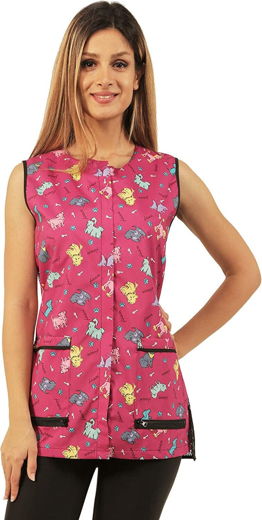 Ladybird Line Pink Covered Zipper Waterproof Dog Design Grooming Vest (X-Large)