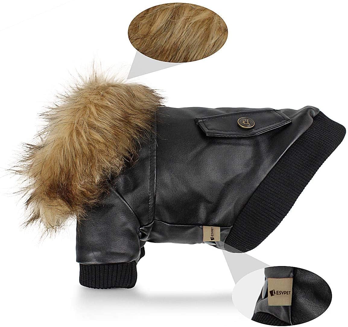 LESYPET Warm Dog Jacket Winter Dog Coats Windproof Waterproof Fleece Lined Dog Leather Jackets for Small Dogs Puppy, Black Xx-Large Animals & Pet Supplies > Pet Supplies > Dog Supplies > Dog Apparel lesypet   