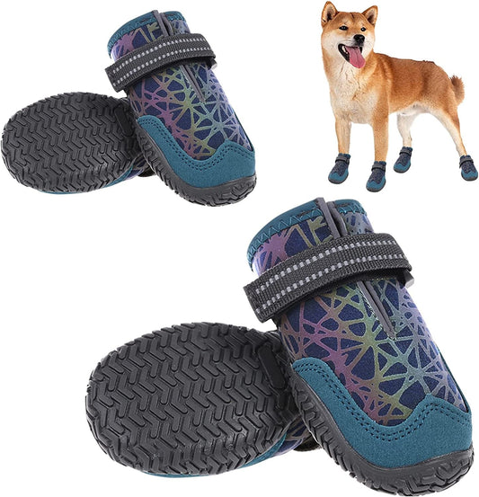 LETSQK Dog Boots, Dog Shoes with Adjustable Reflective Straps for Medium Large Dogs, Non-Slip Waterproof Snow Boots Rain Boots for Dogs, Warm Hiking Paw Protector for Medium Large Dogs, 4Pcs Animals & Pet Supplies > Pet Supplies > Dog Supplies > Dog Apparel LETSQK Blue 6: 2.56” X 3.54” (W*L) 