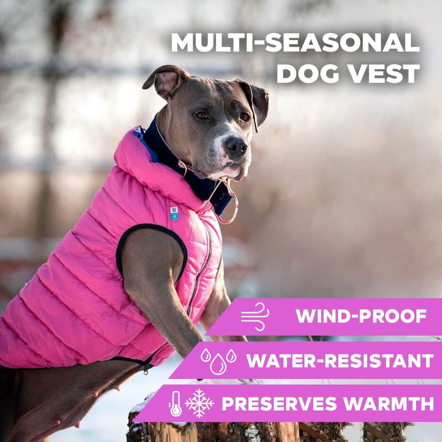 Lightweight Reversible Winter Dog Coat - Warm Dog Jacket - Water Resistant Windproof - Insulated Dog Jacket for Small, Medium & Large Dogs - Comfortable Dog Puffer Vest - S 35- Pink Purple Animals & Pet Supplies > Pet Supplies > Dog Supplies > Dog Apparel AiryVest   
